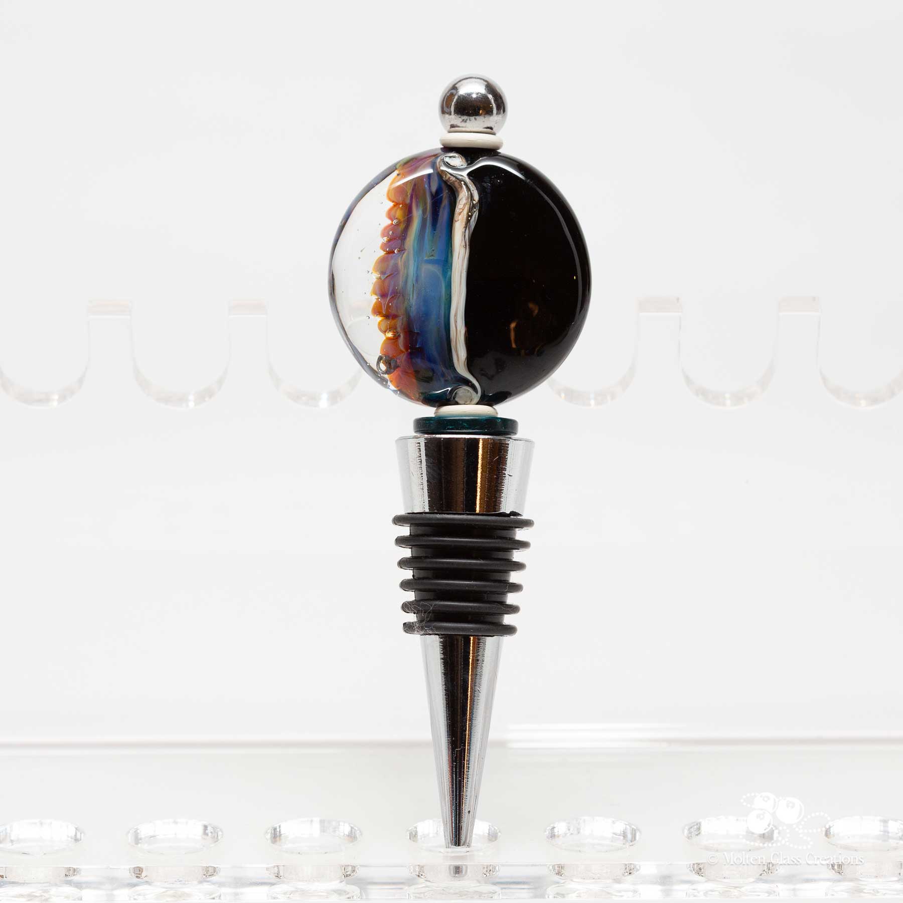 organic coloured handmade glass bead wine bottle stopper