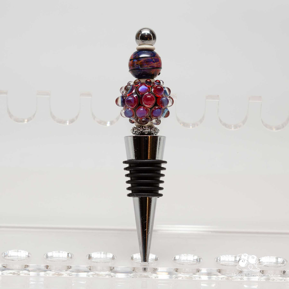 handmade glass bead wine bottle stopper in hot pink colour
