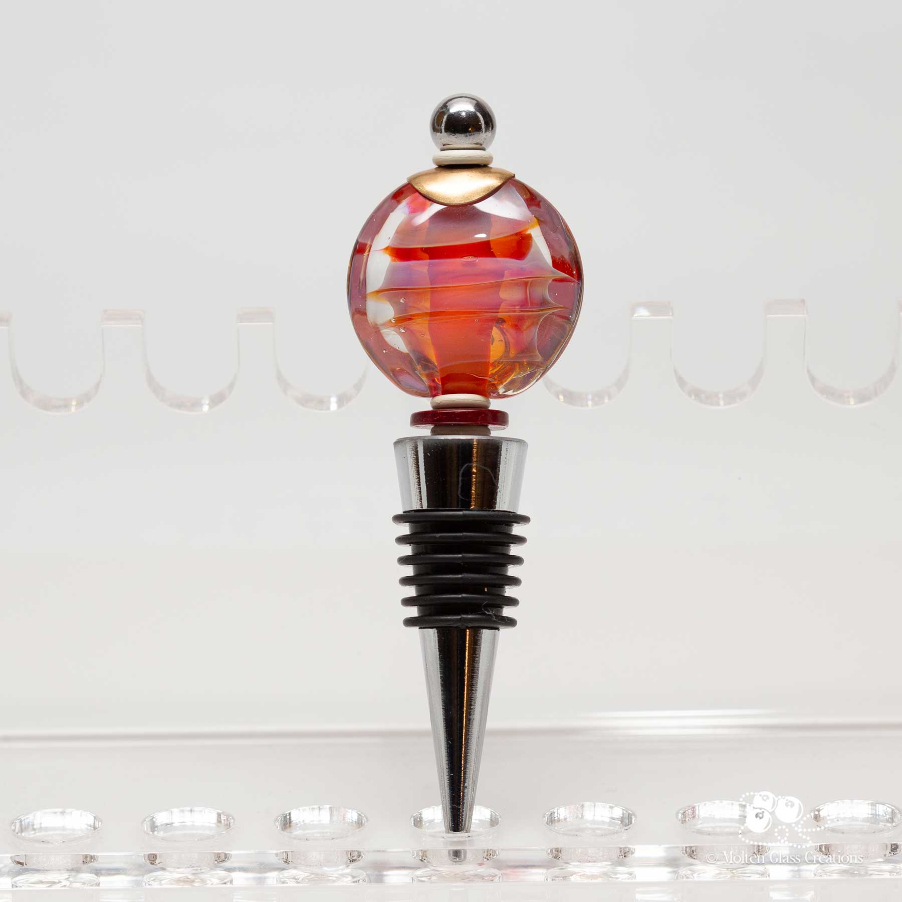 peachy coloured handmade glass bead wine bottle stopper