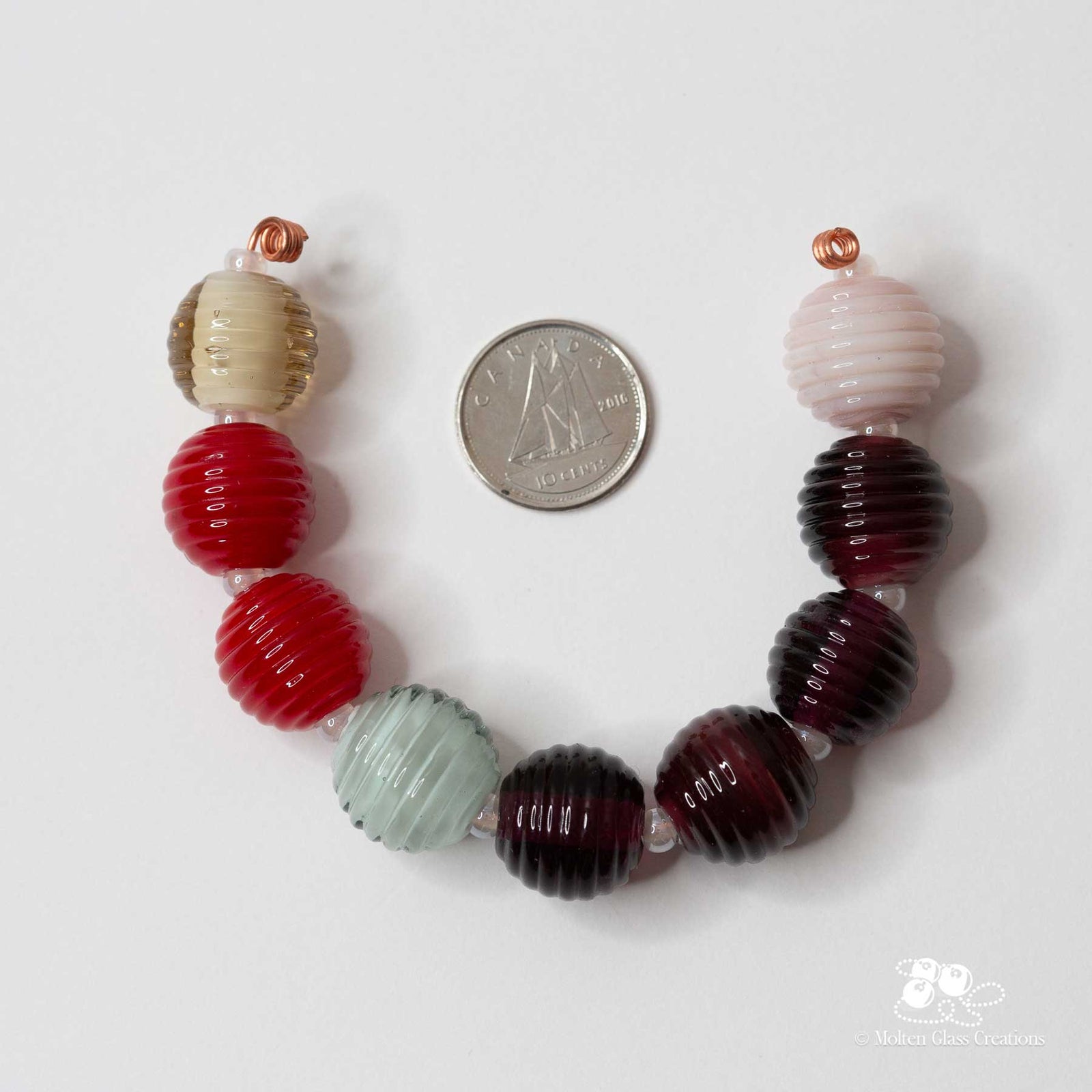 Bead set - Ribbed Round Beads - Molten Glass Creations