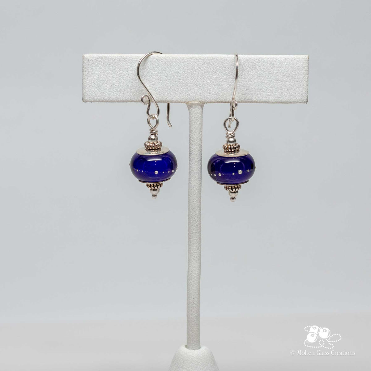 Cobalt Blue &amp; Silver Glass Bead Earrings