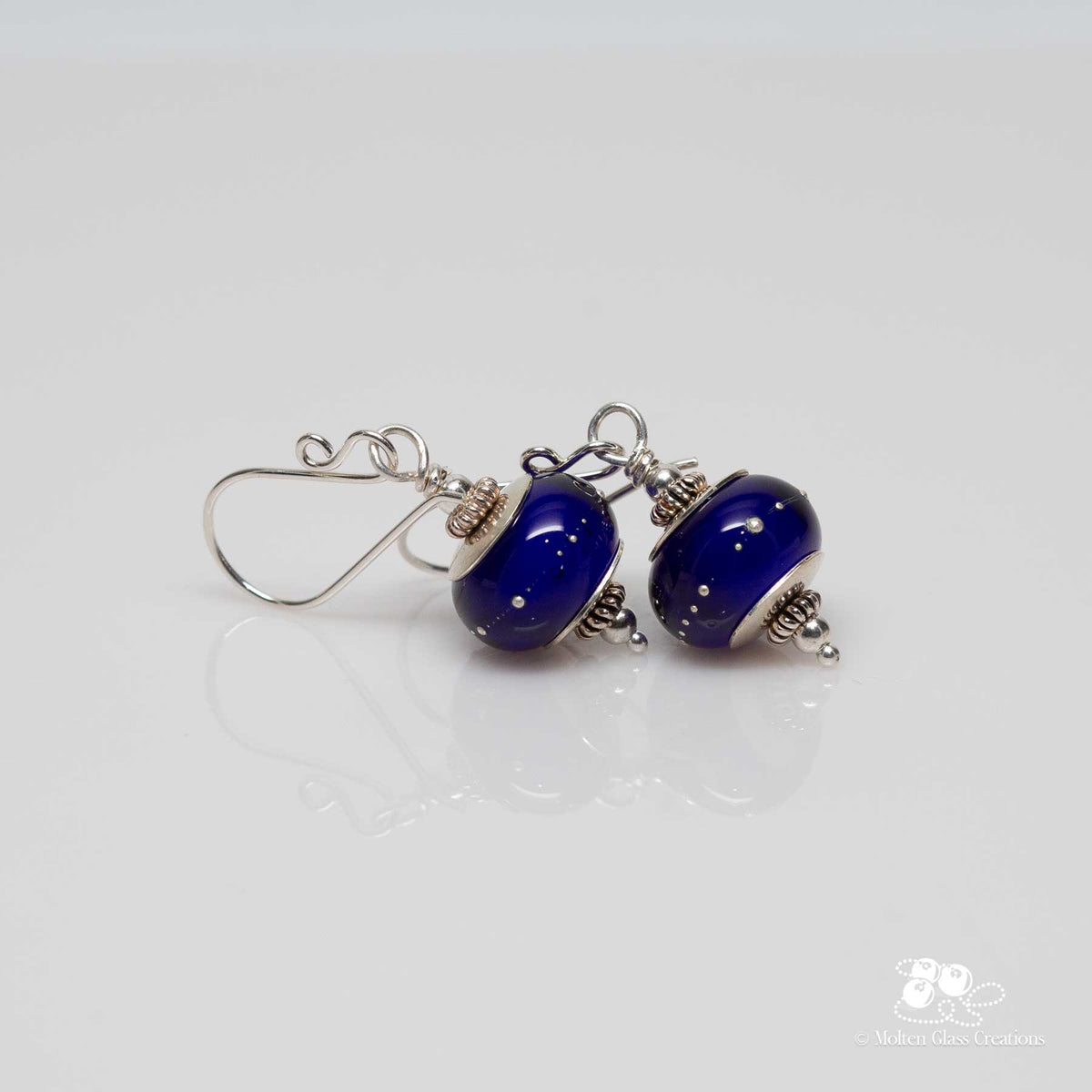 Cobalt Blue &amp; Silver Glass Bead Earrings