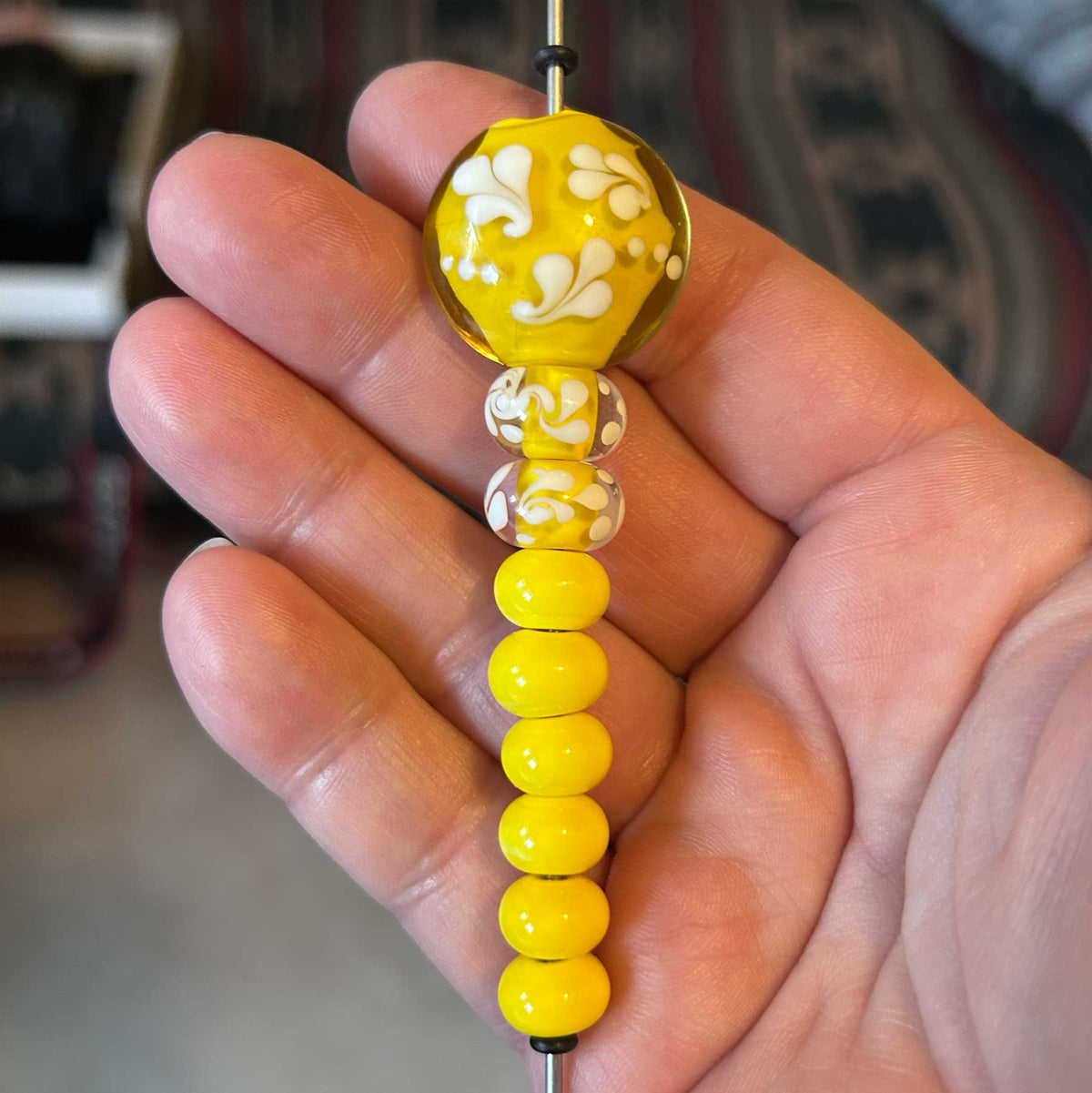 Yellow Floral Swirl Lampwork Bead Set