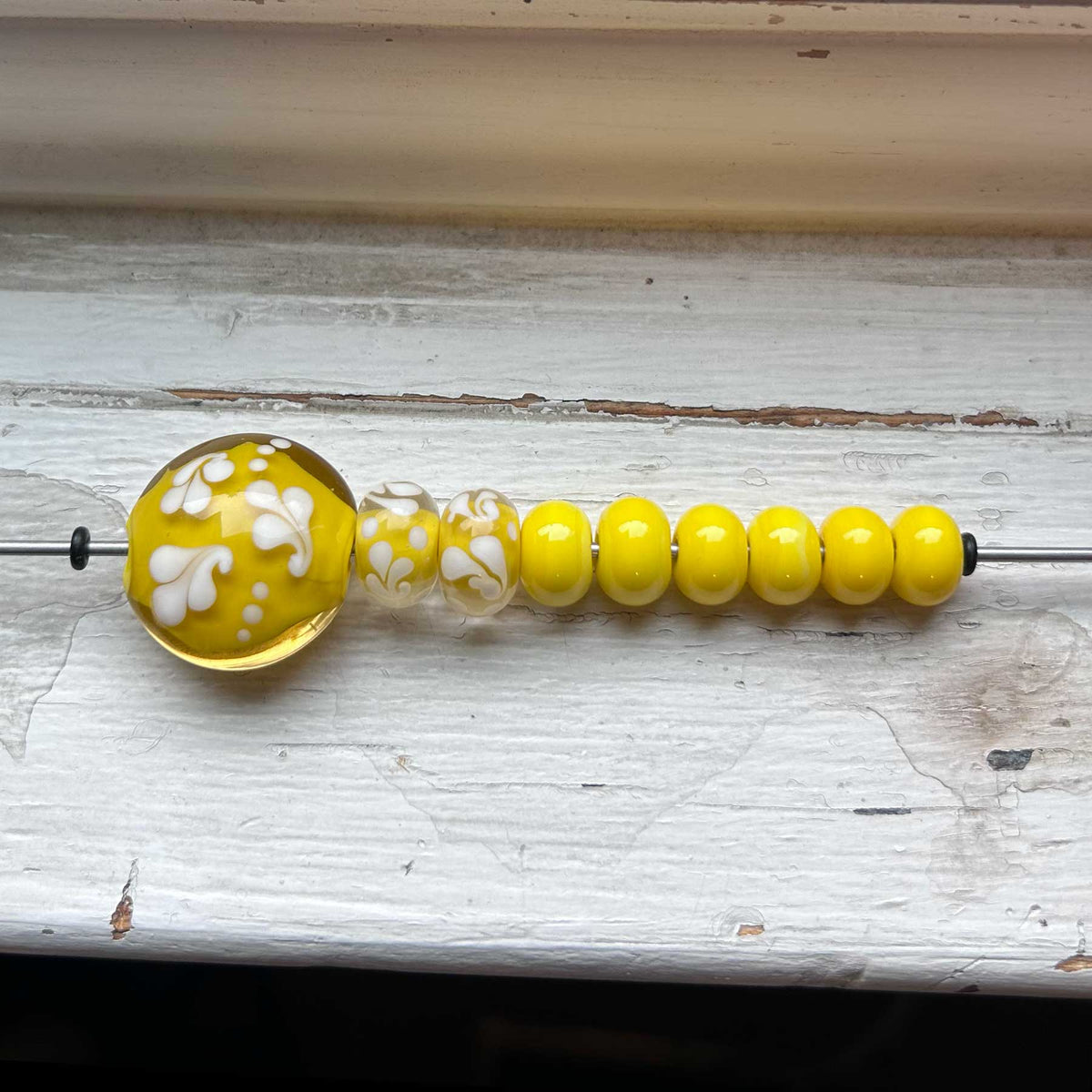Yellow Floral Swirl Lampwork Bead Set
