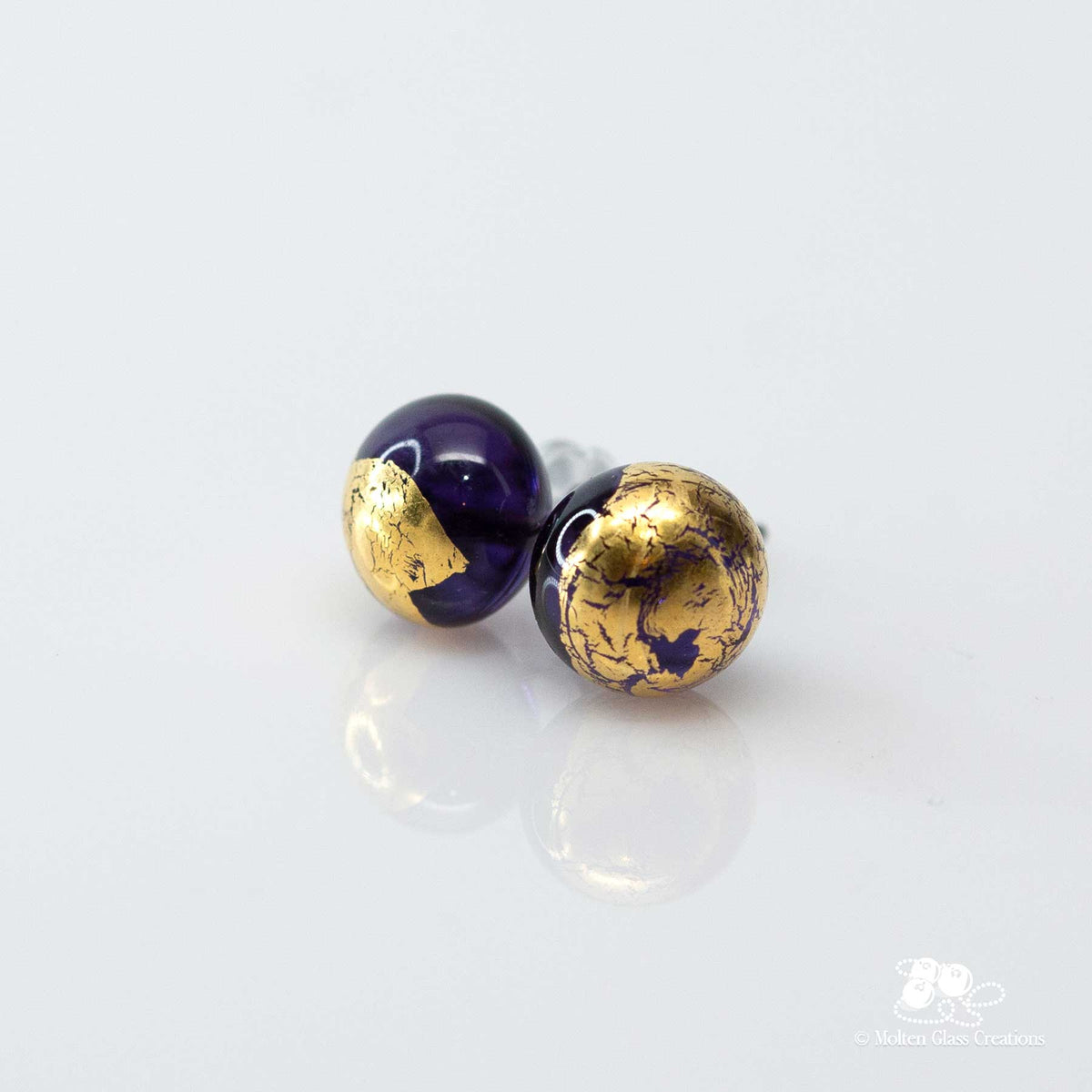 Glass Stud Earrings - Golden Purple