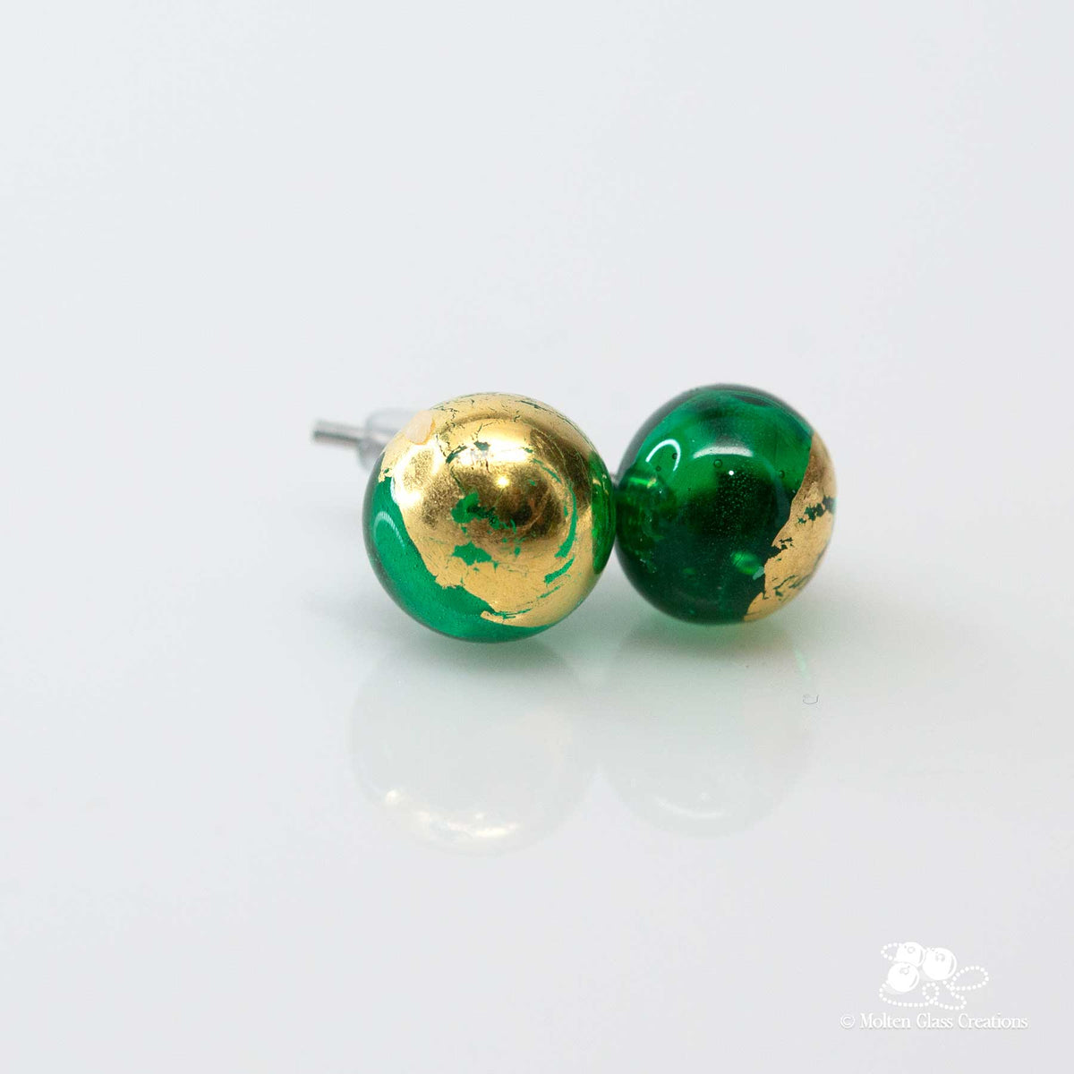 Glass Stud Earrings - Golden Emerald