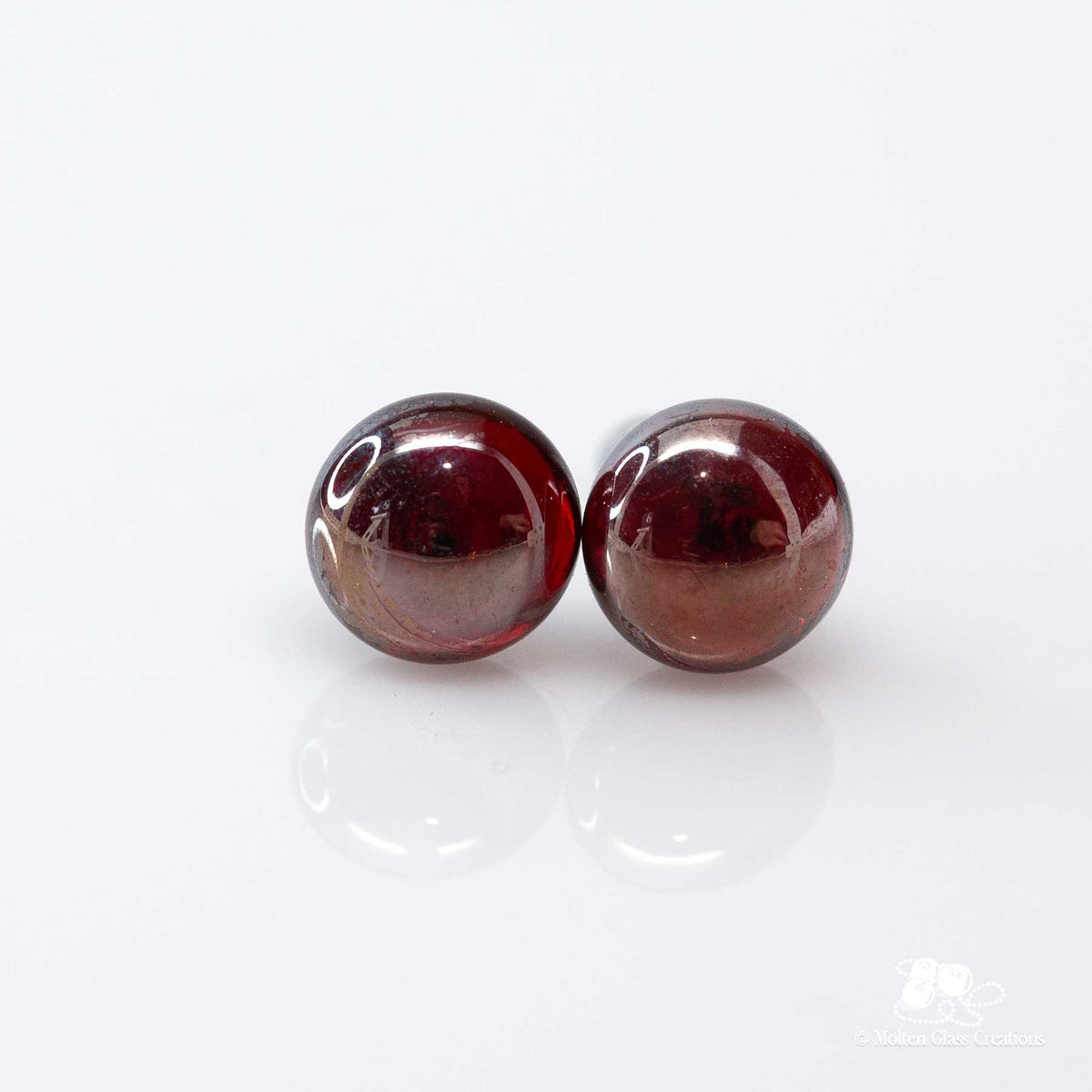 Glass Stud Earrings - Gold Ruby