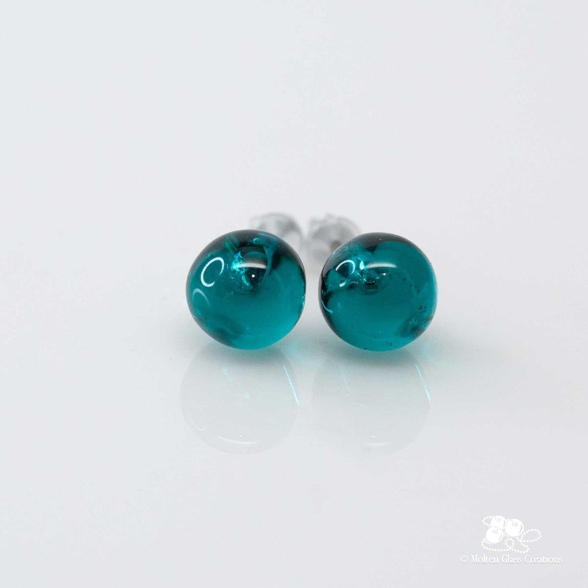 Glass Stud Earrings - Teal round