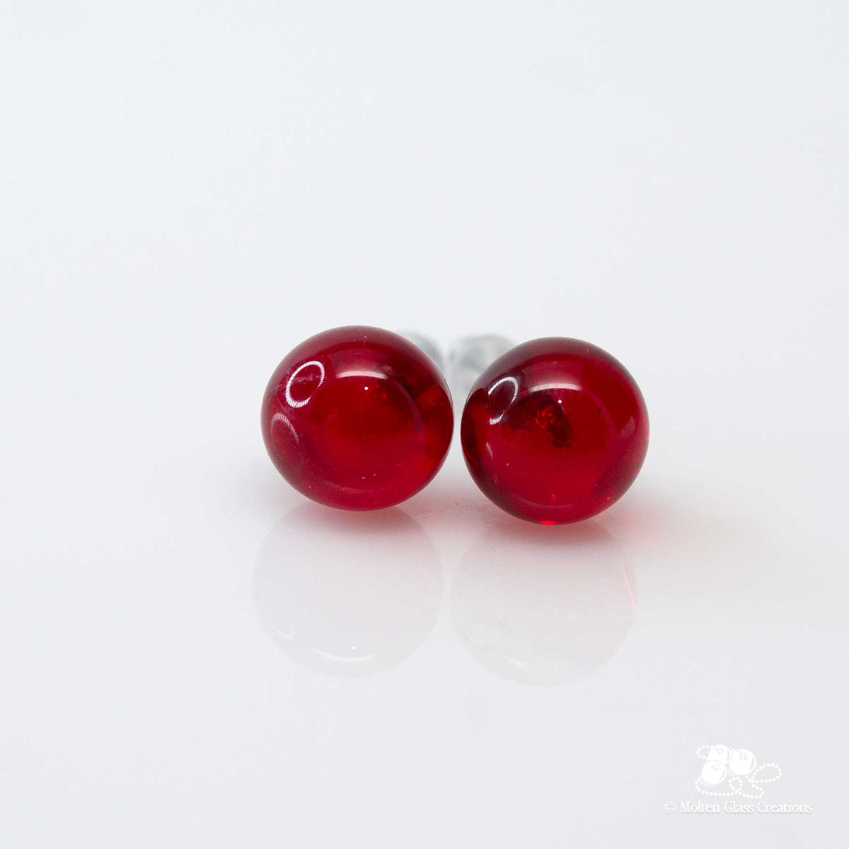 Glass Stud Earrings - Red