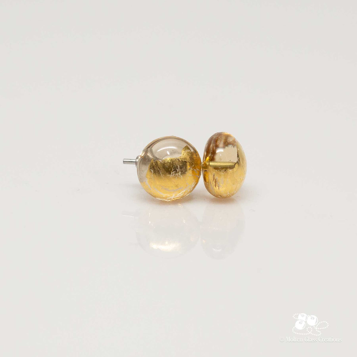 Glass Stud Earrings - Golden Pale Yellow