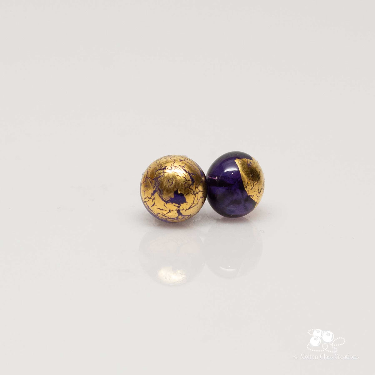 Glass Stud Earrings - Golden Purple