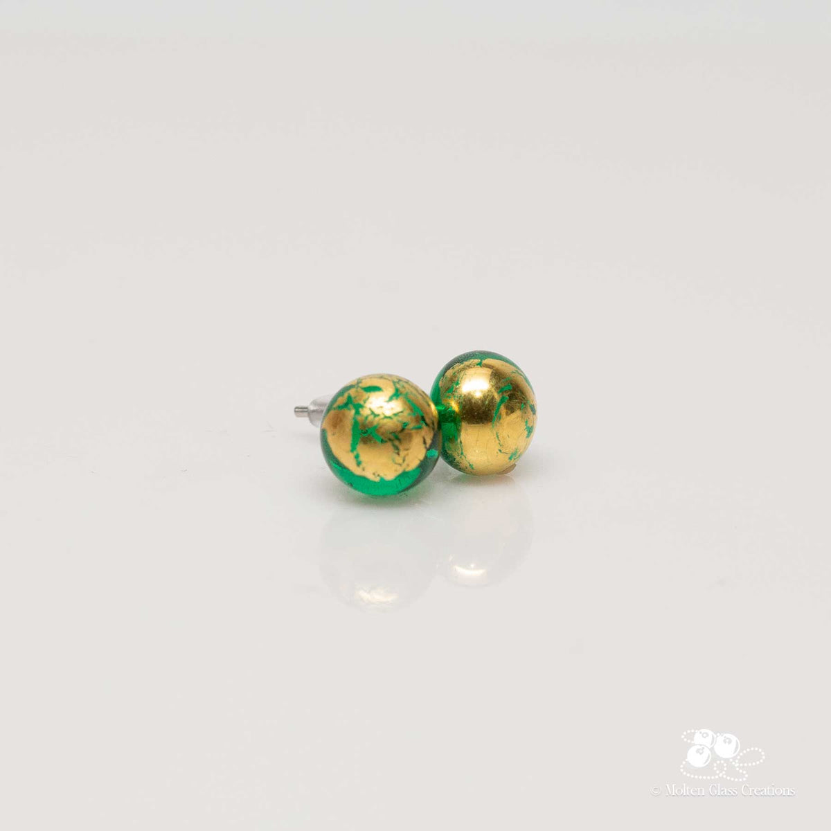 Glass Stud Earrings - Golden Emerald