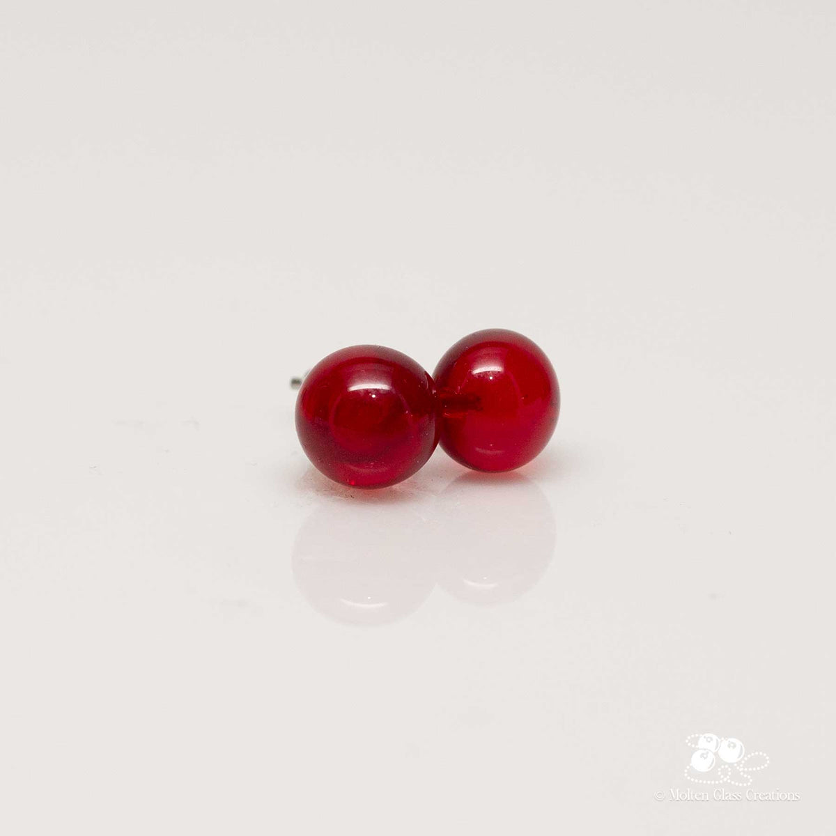 Glass Stud Earrings - Red