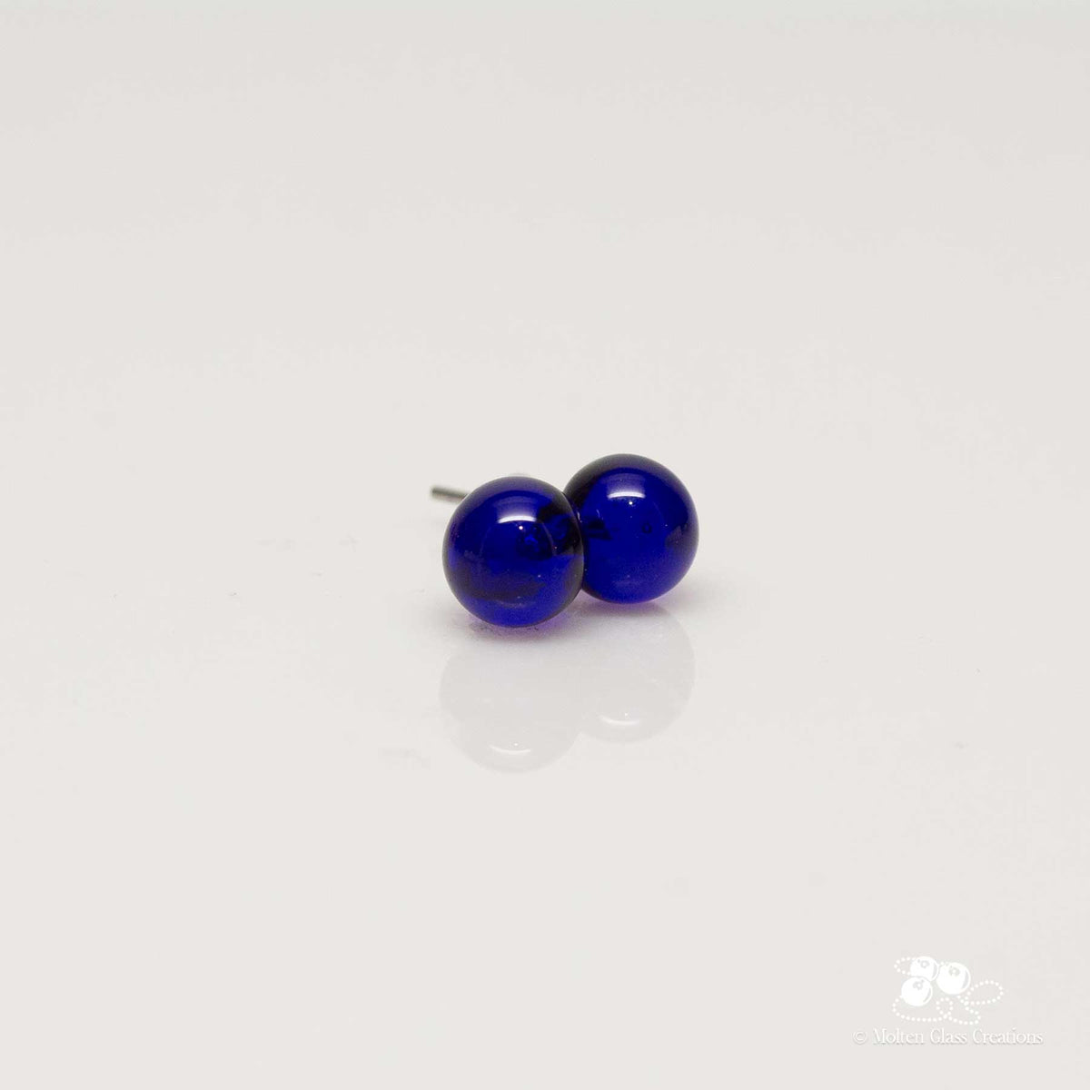 Glass Stud Earrings - Cobalt Blue round