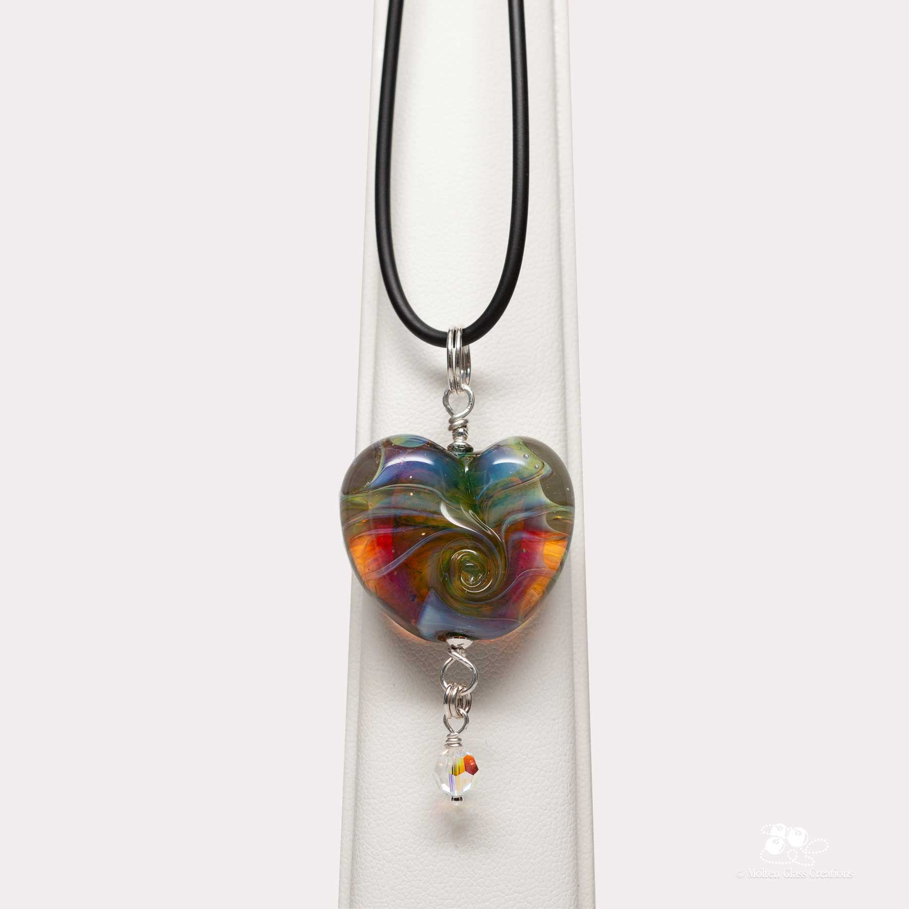 dark multicolor heart shaped glass bead necklace