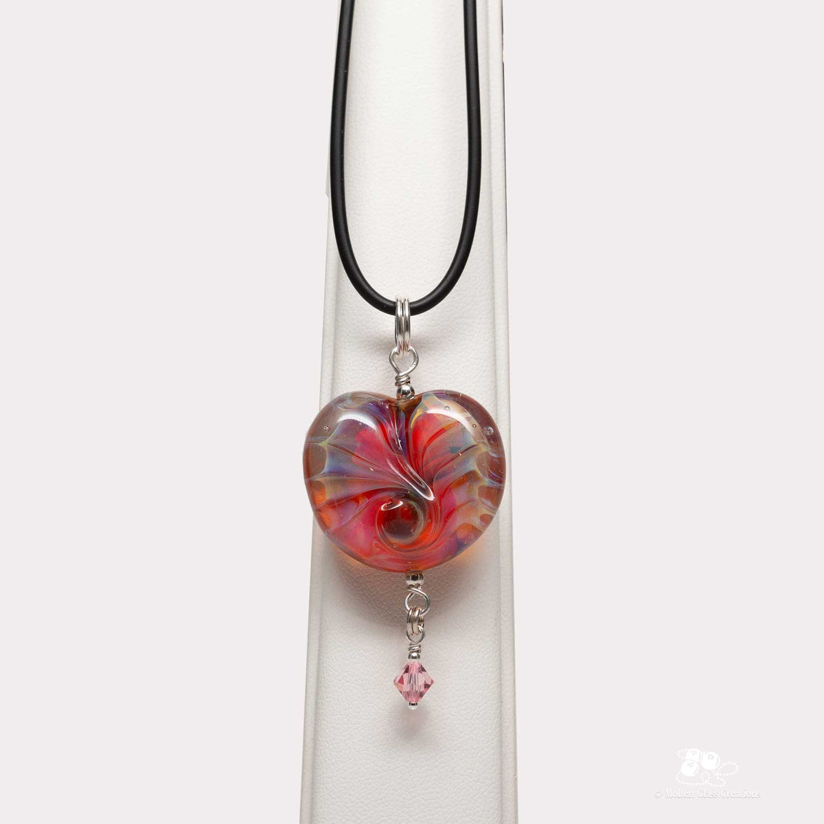 hot pink heart shaped glass bead necklace