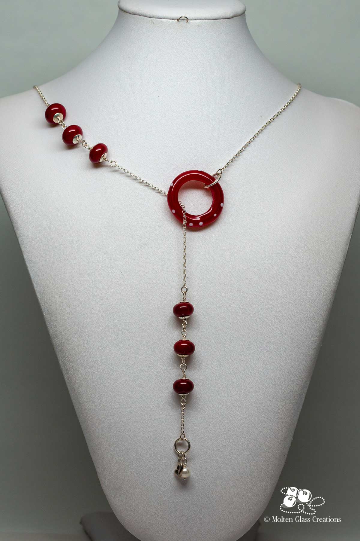 Red Glass Bead &amp; Sterling Silver Necklace