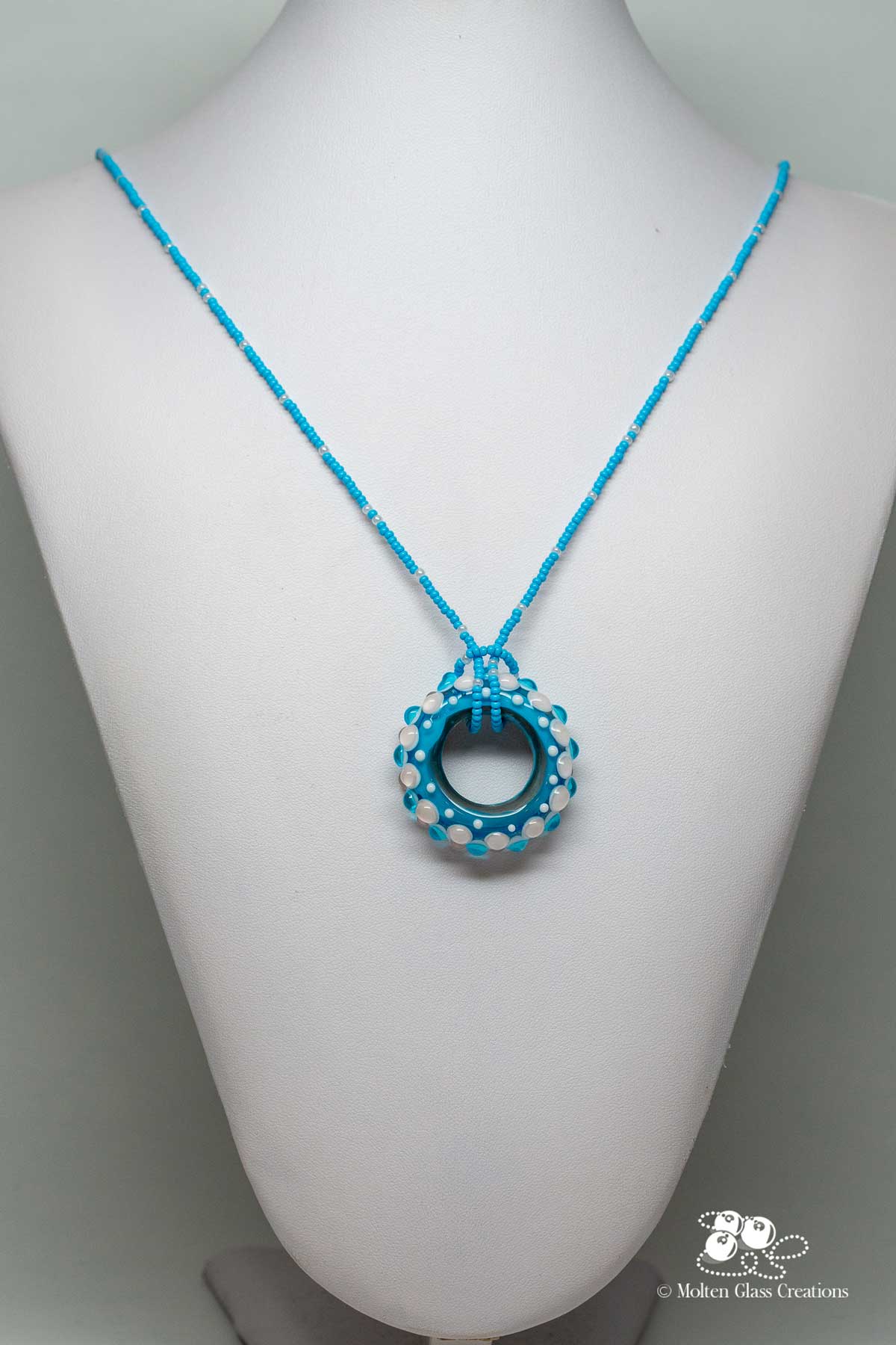 turquoise colored big hole bead with seed bead chain