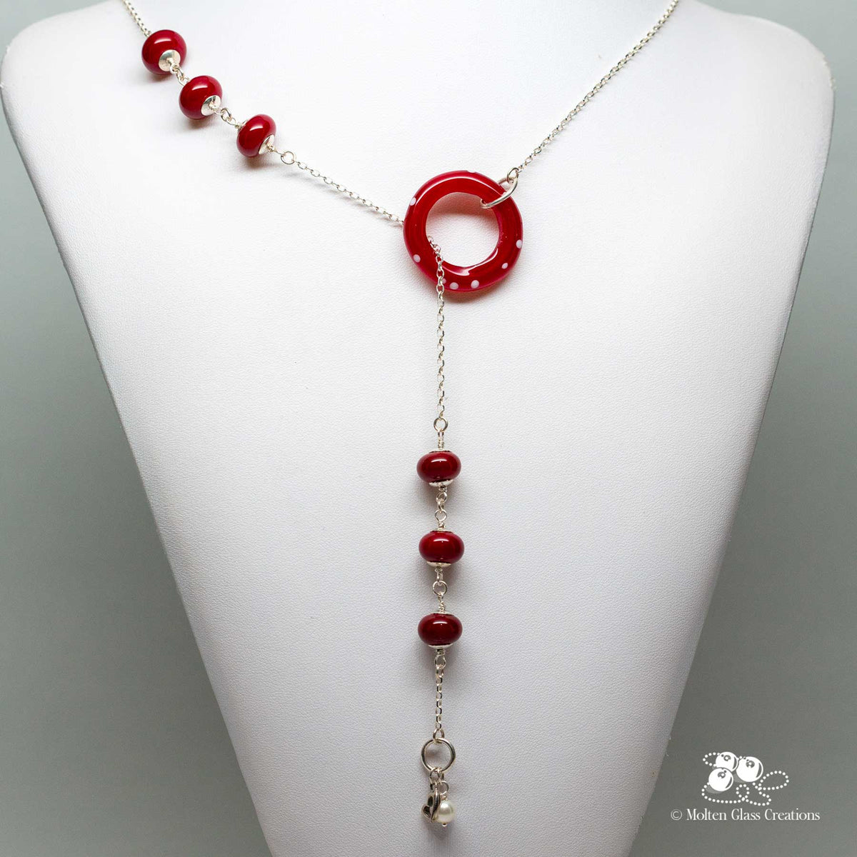 Red Glass Bead &amp; Sterling Silver Necklace