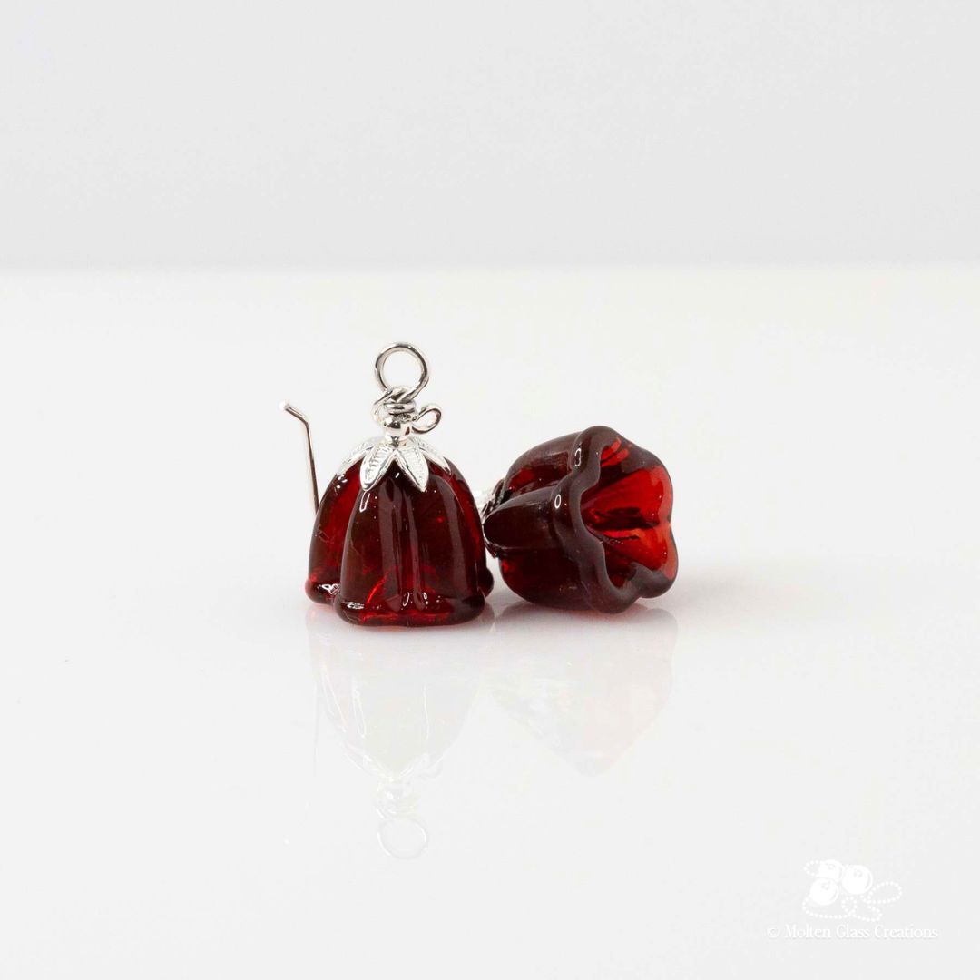 Dark Red Bell Flower Glass Earrings