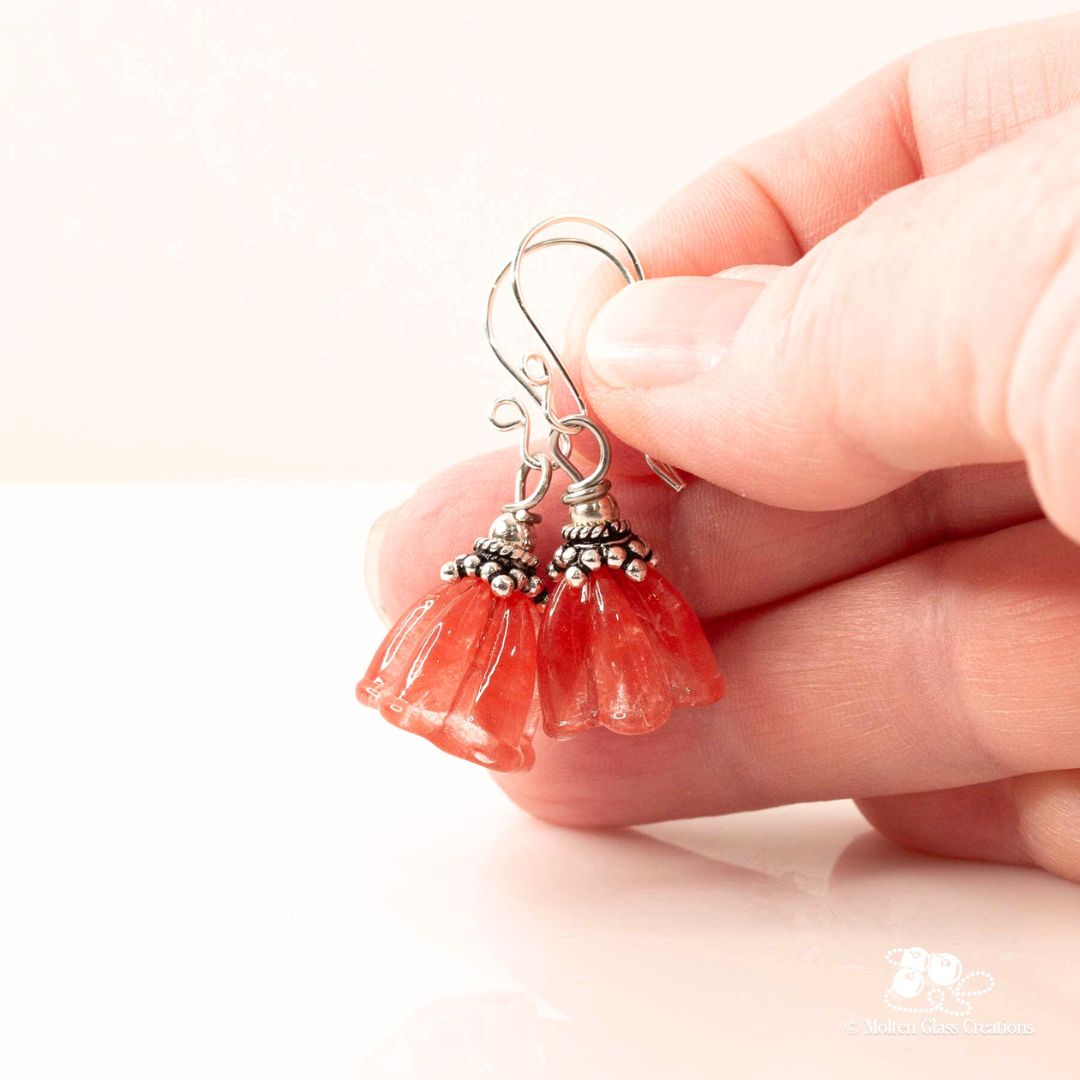 Pink Bell Flower Glass Earrings