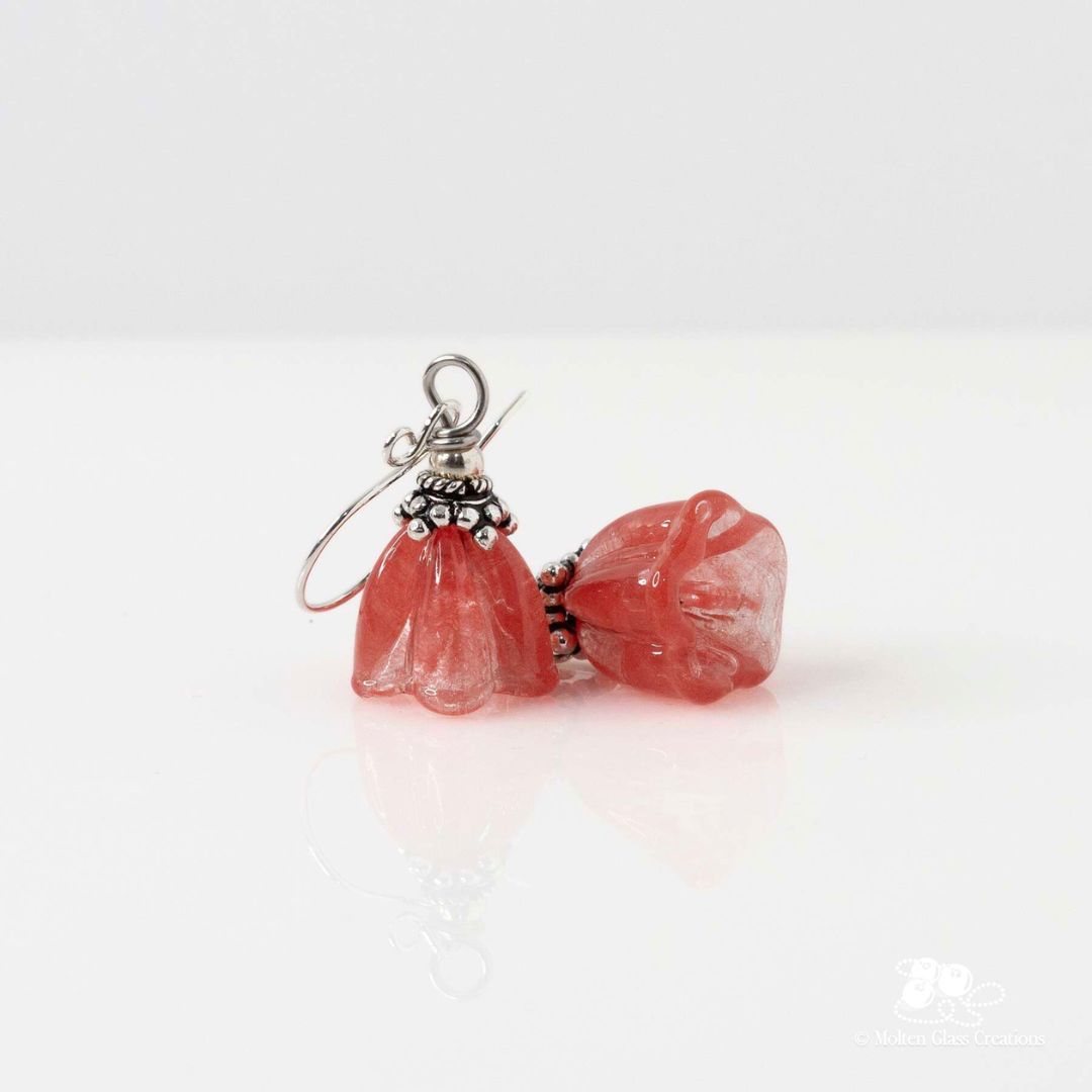 Pink Bell Flower Glass Earrings