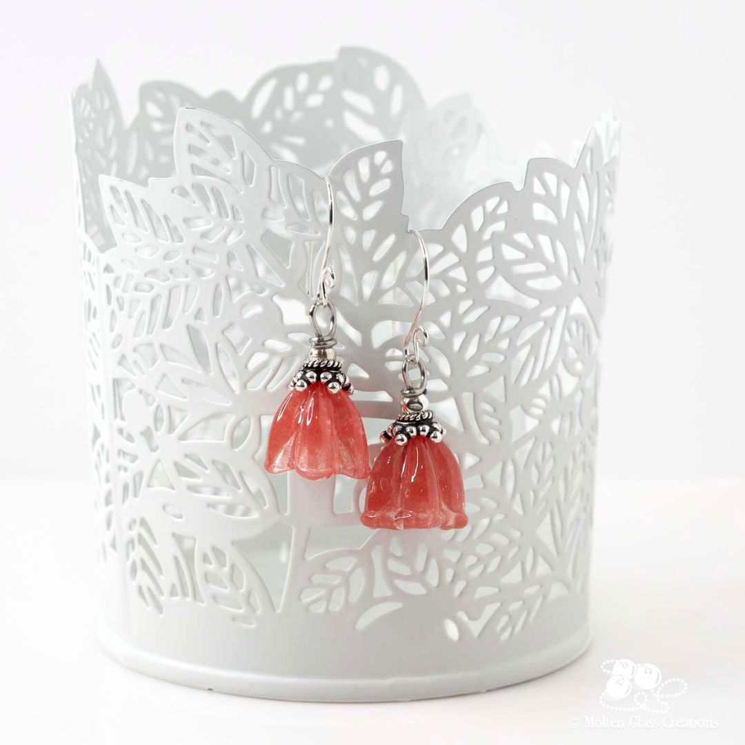 Pink Bell Flower Glass Earrings