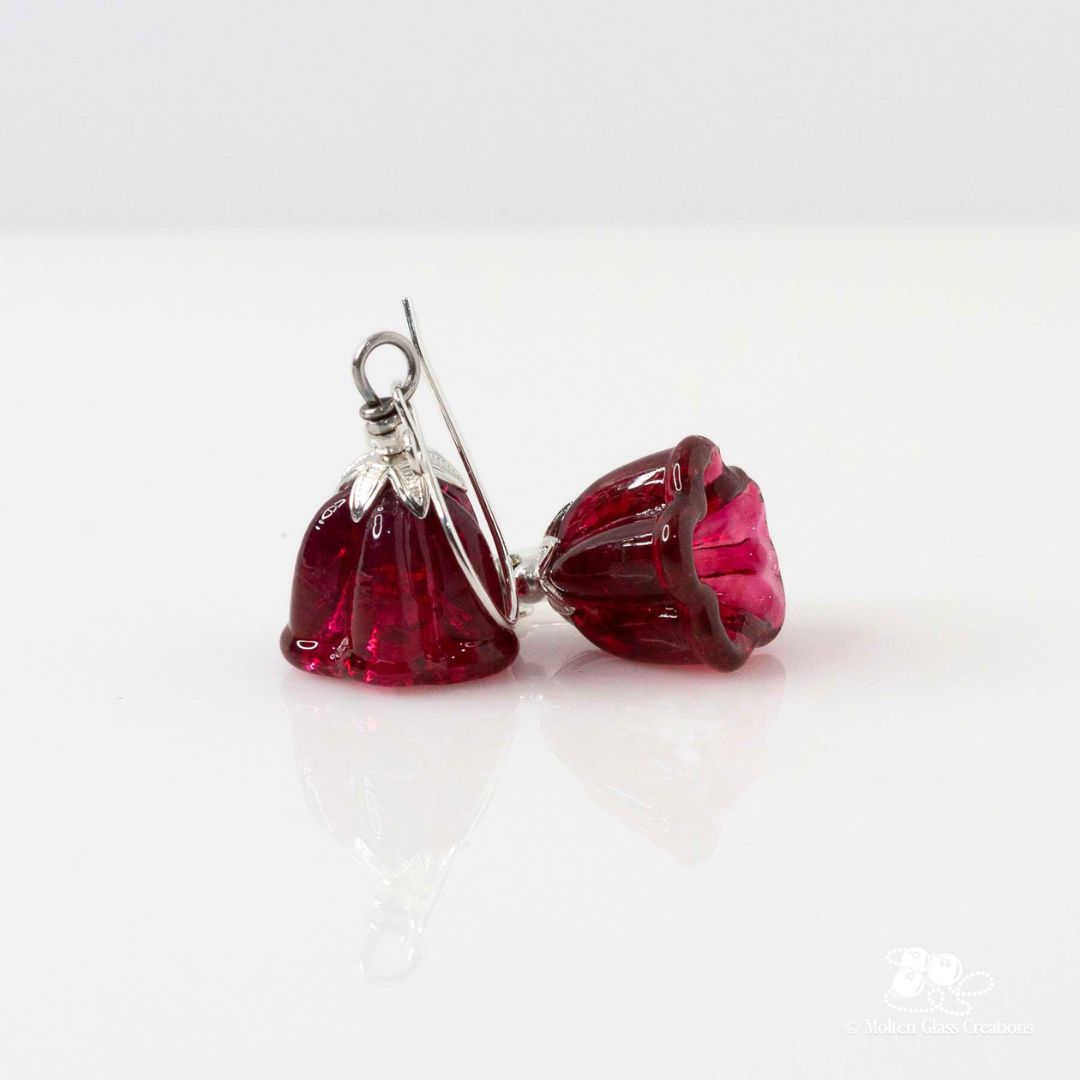 Ruby Red Bell Flower Glass Earrings