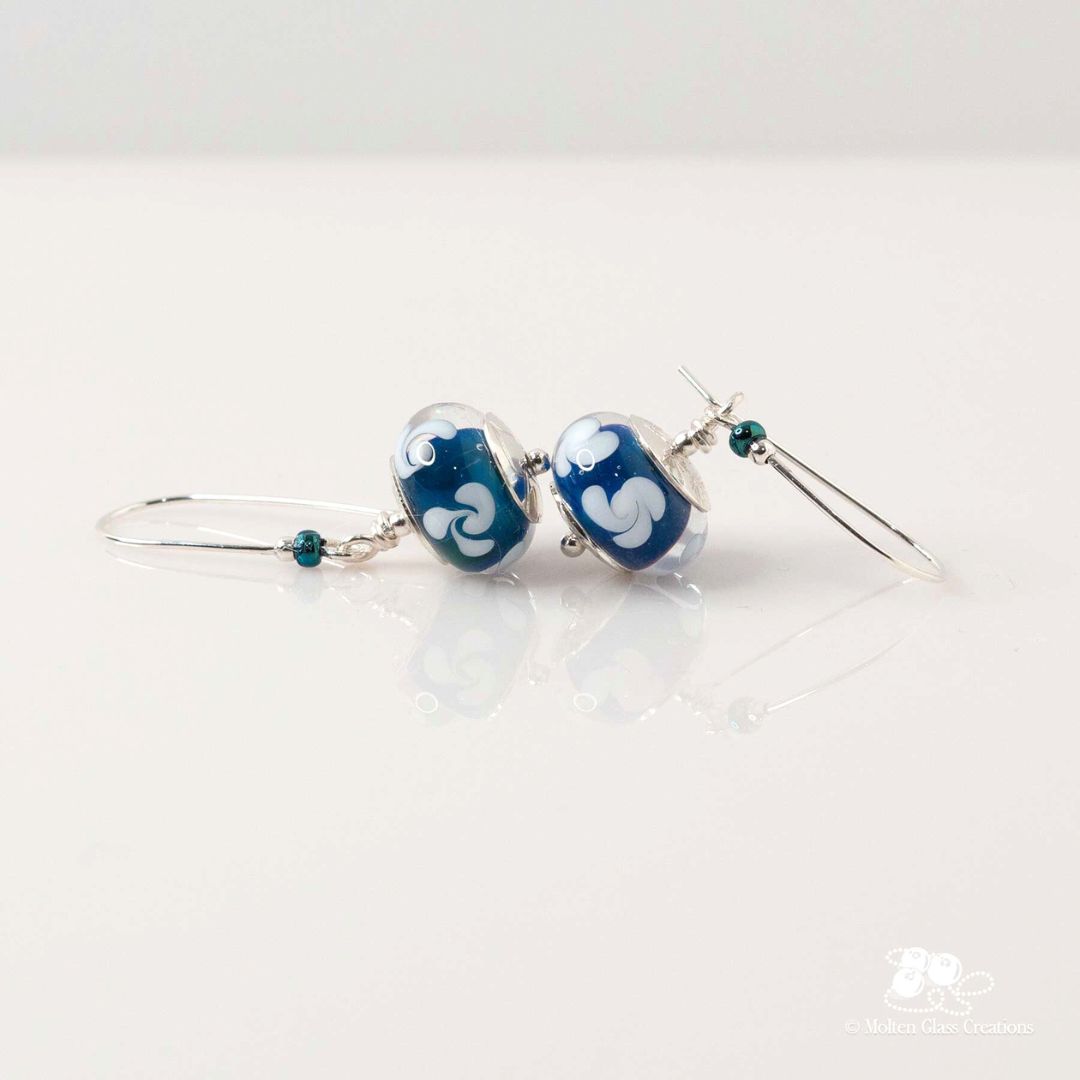 Deep Blue Pinwheel Glass Bead Earrings