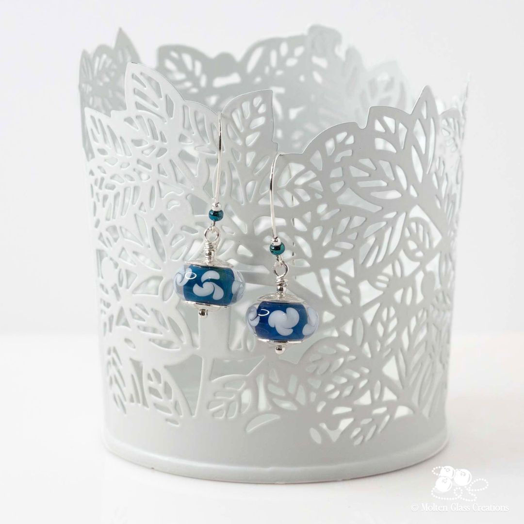 Deep Blue Pinwheel Glass Bead Earrings