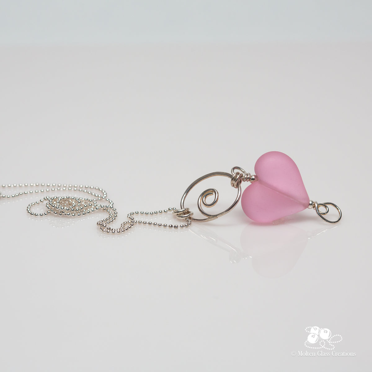 Transparent Pink Glass Heart Necklace