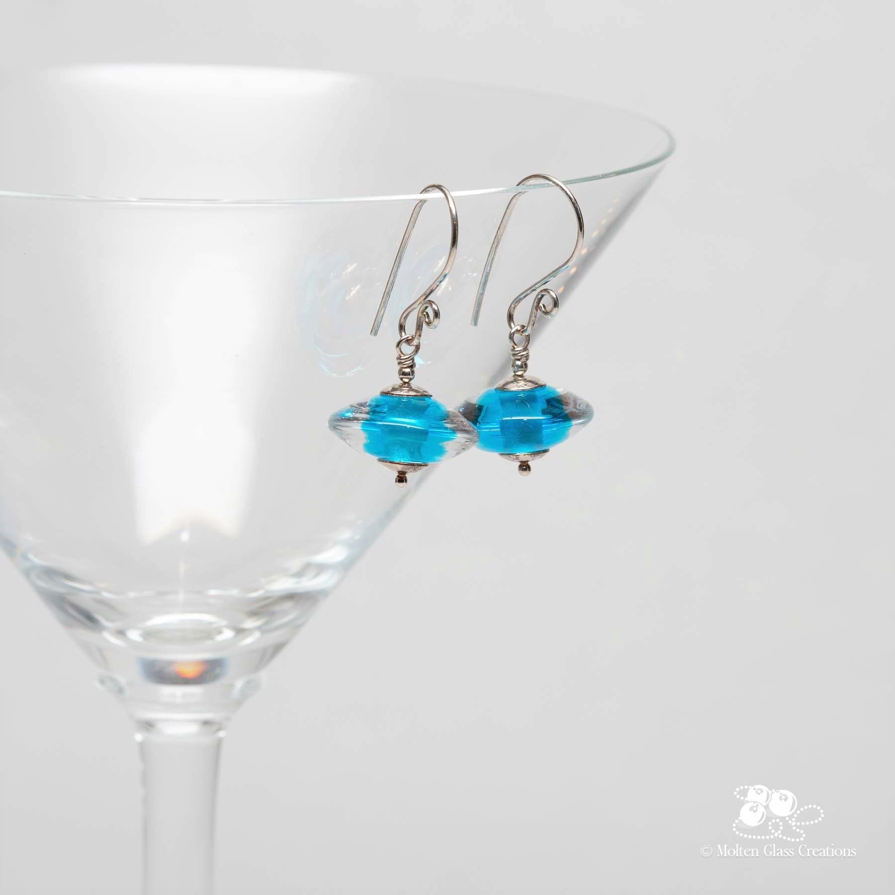 Aqua Blue Gemtone Disc Earrings - Molten Glass Creations