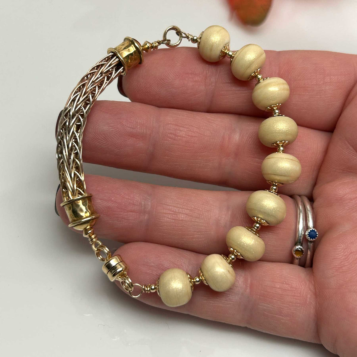 Gold &amp; Ivory Viking Knit Bracelet