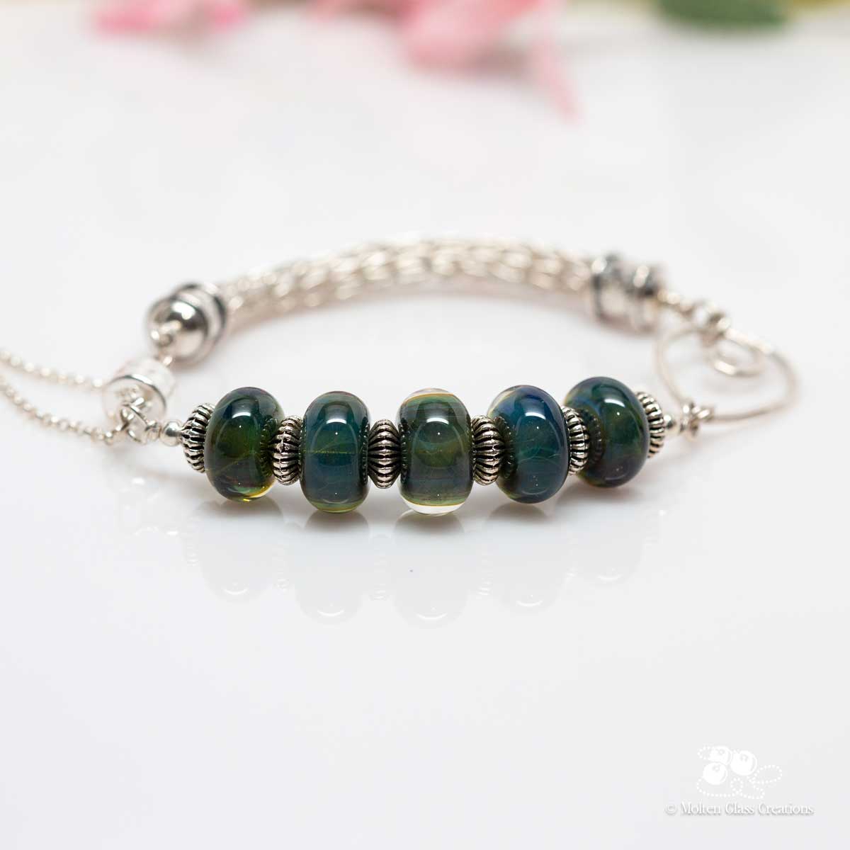 BLUE GREEN VIKING KNIT BRACELET