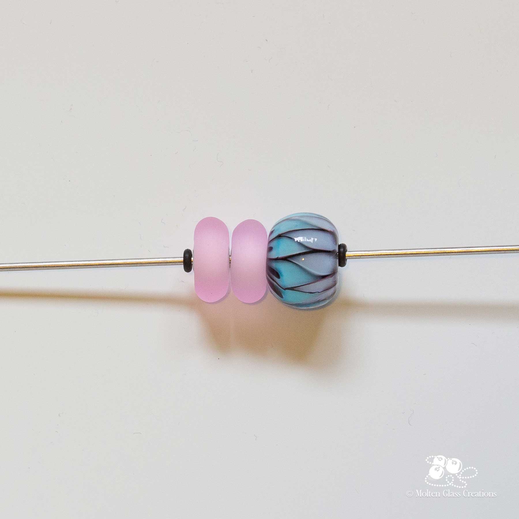 Bead set - Pink & Blue Focal set - Molten Glass Creations