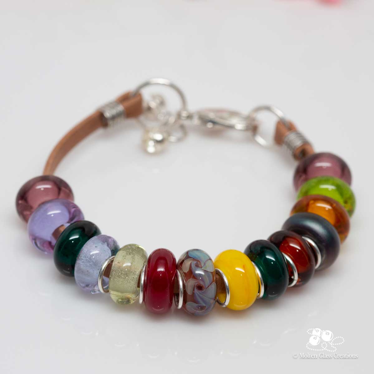 Beaded Leather Bracelet - Molten Glass Creations