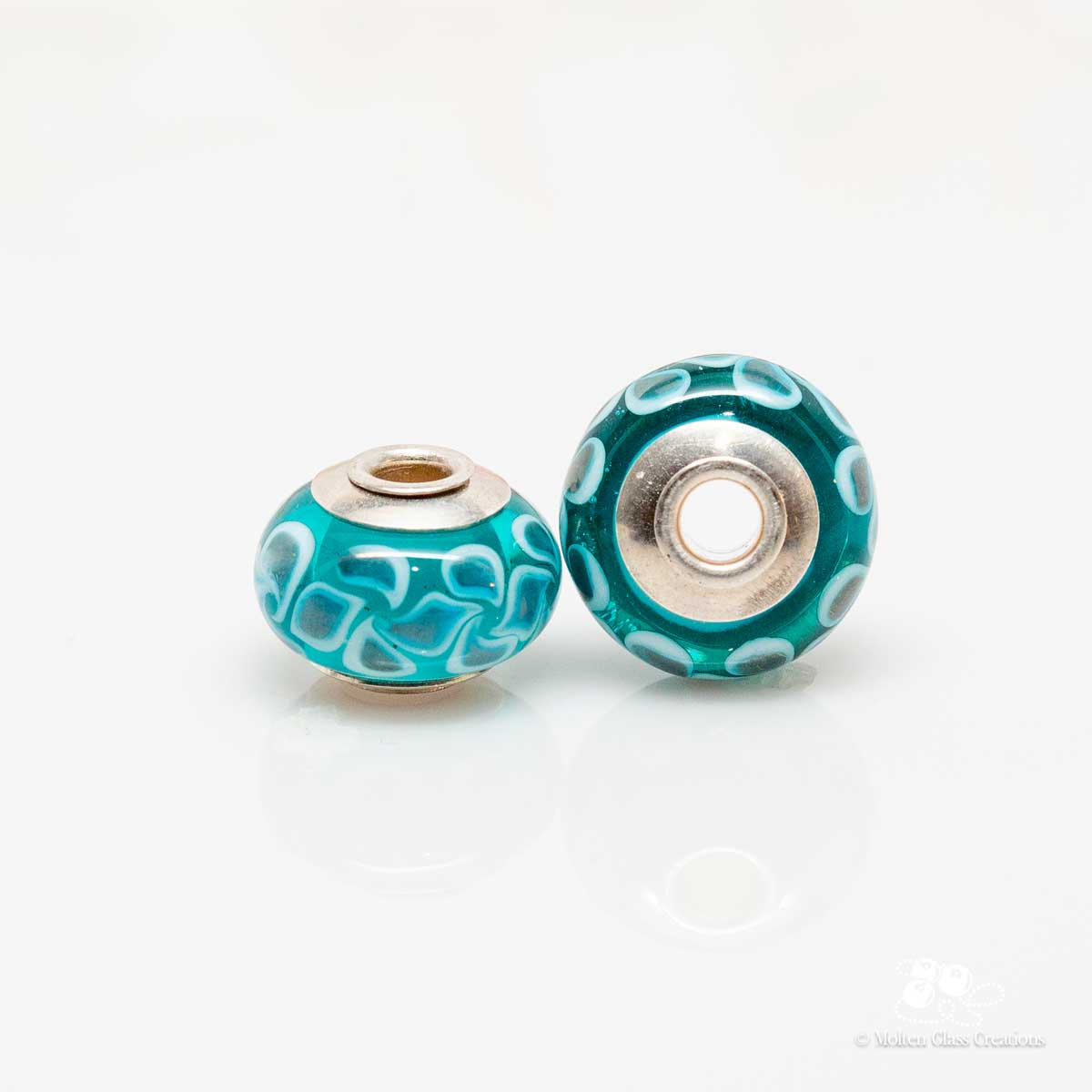 Big Hole Bead - Dark Teal with Pinwheel Pattern - Molten Glass Creations