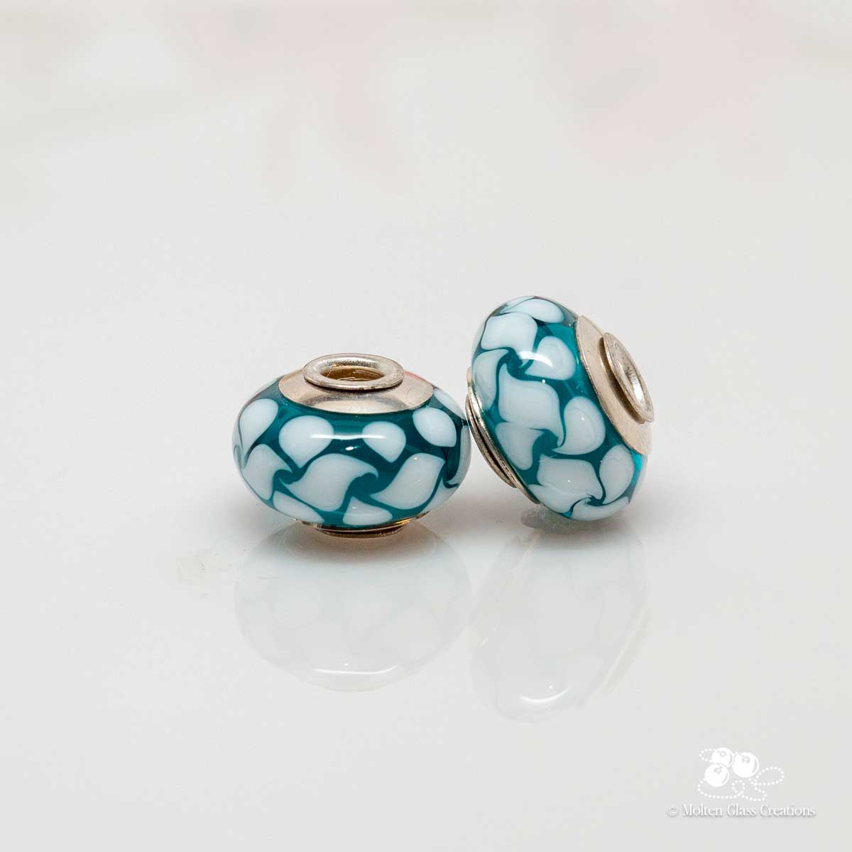 Big Hole Bead - Teal with Swirl Pattern - Molten Glass Creations