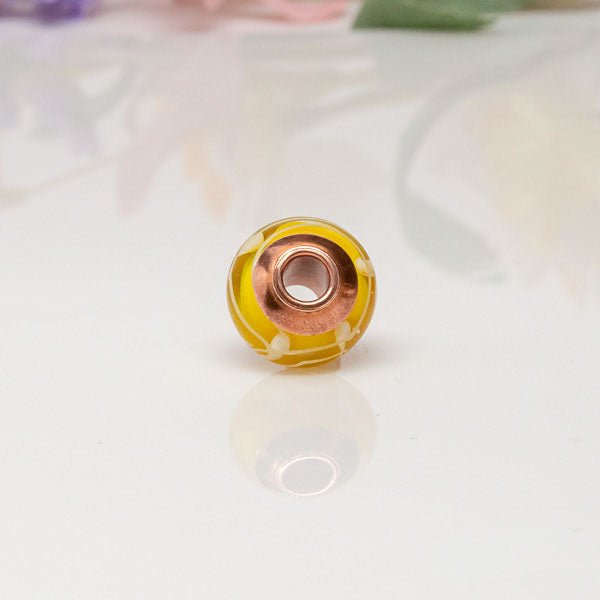 Big Hole Bead - Yellow/Copper - Molten Glass Creations