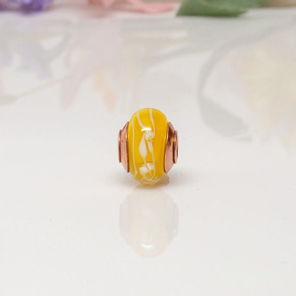 Big Hole Bead - Yellow/Copper - Molten Glass Creations
