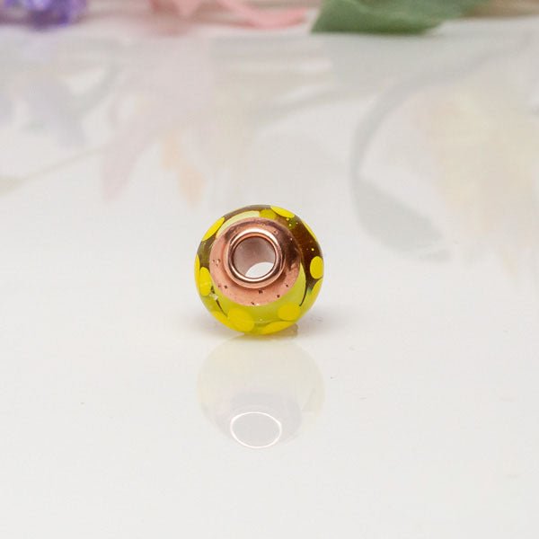 Big Hole Bead - Yellow/Copper2 - Molten Glass Creations