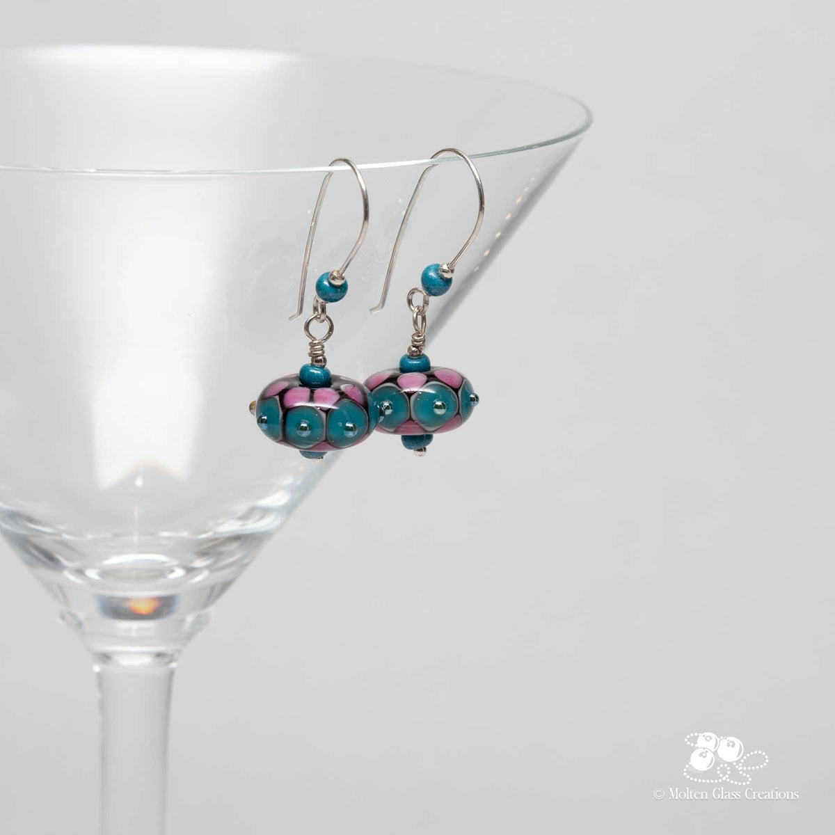 Blue &amp; Pink Dotted Disc Earrings - Molten Glass Creations