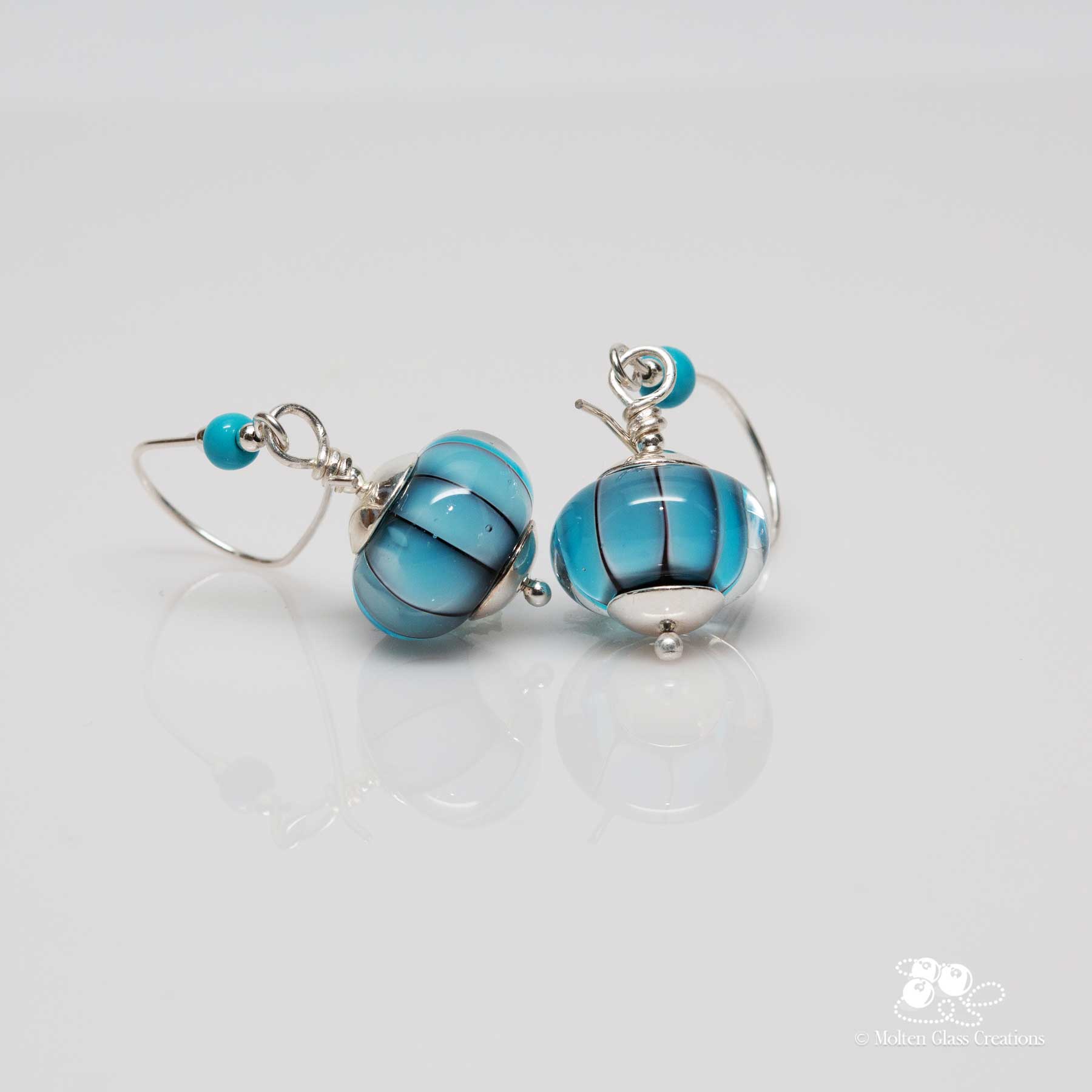 Blue Striped Drop Earrings - Molten Glass Creations