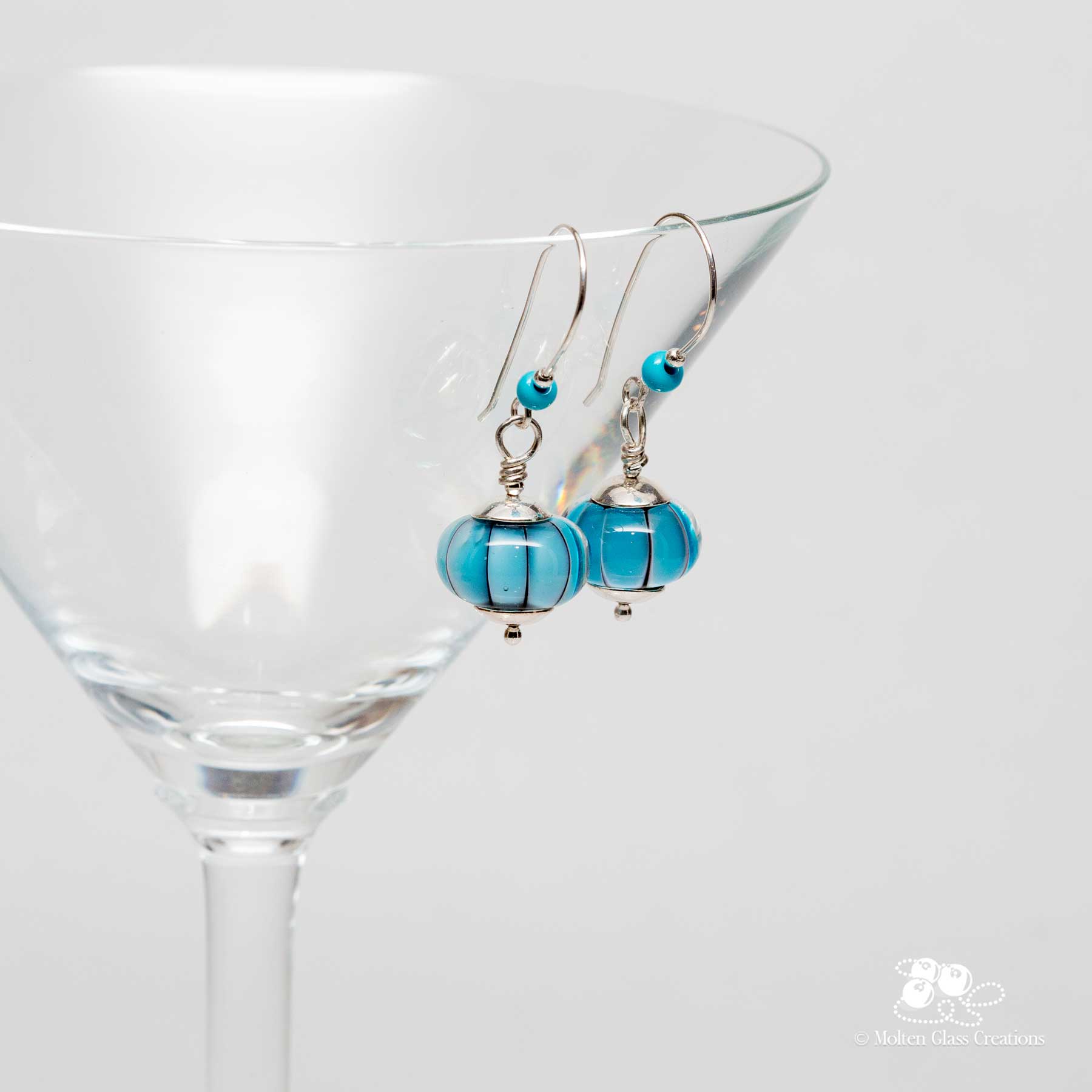 Blue Striped Drop Earrings - Molten Glass Creations