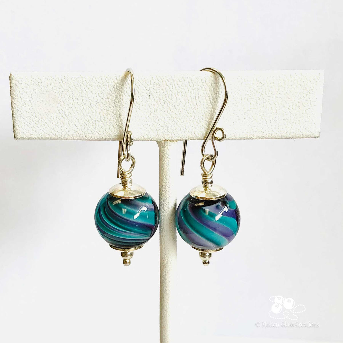 Purple and Blue Swirl Ball Earrings