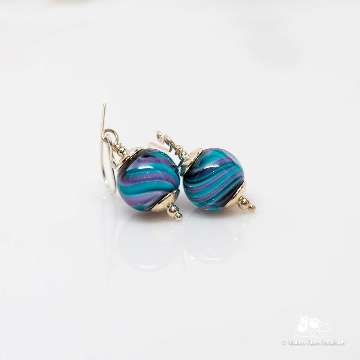 Purple and Blue Swirl Ball Earrings