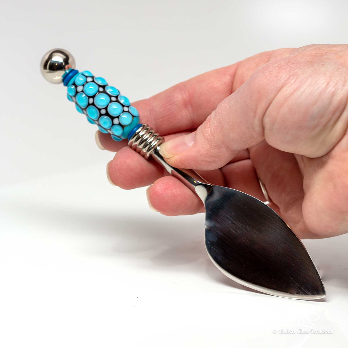 Cheese Knife - Light Blue Bumpy Bead - Molten Glass Creations