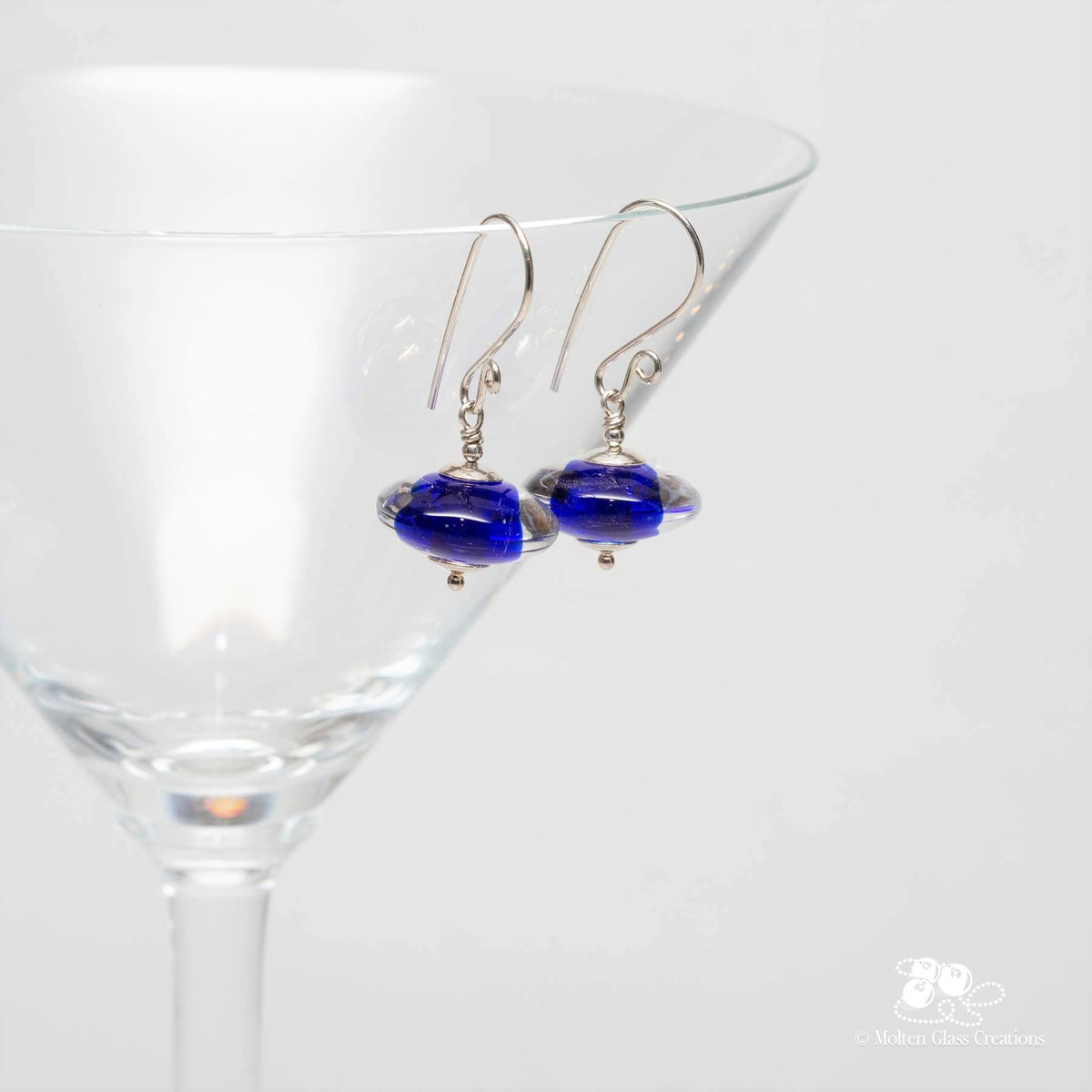 Cobalt Blue Gemtone Disc Earrings - Molten Glass Creations