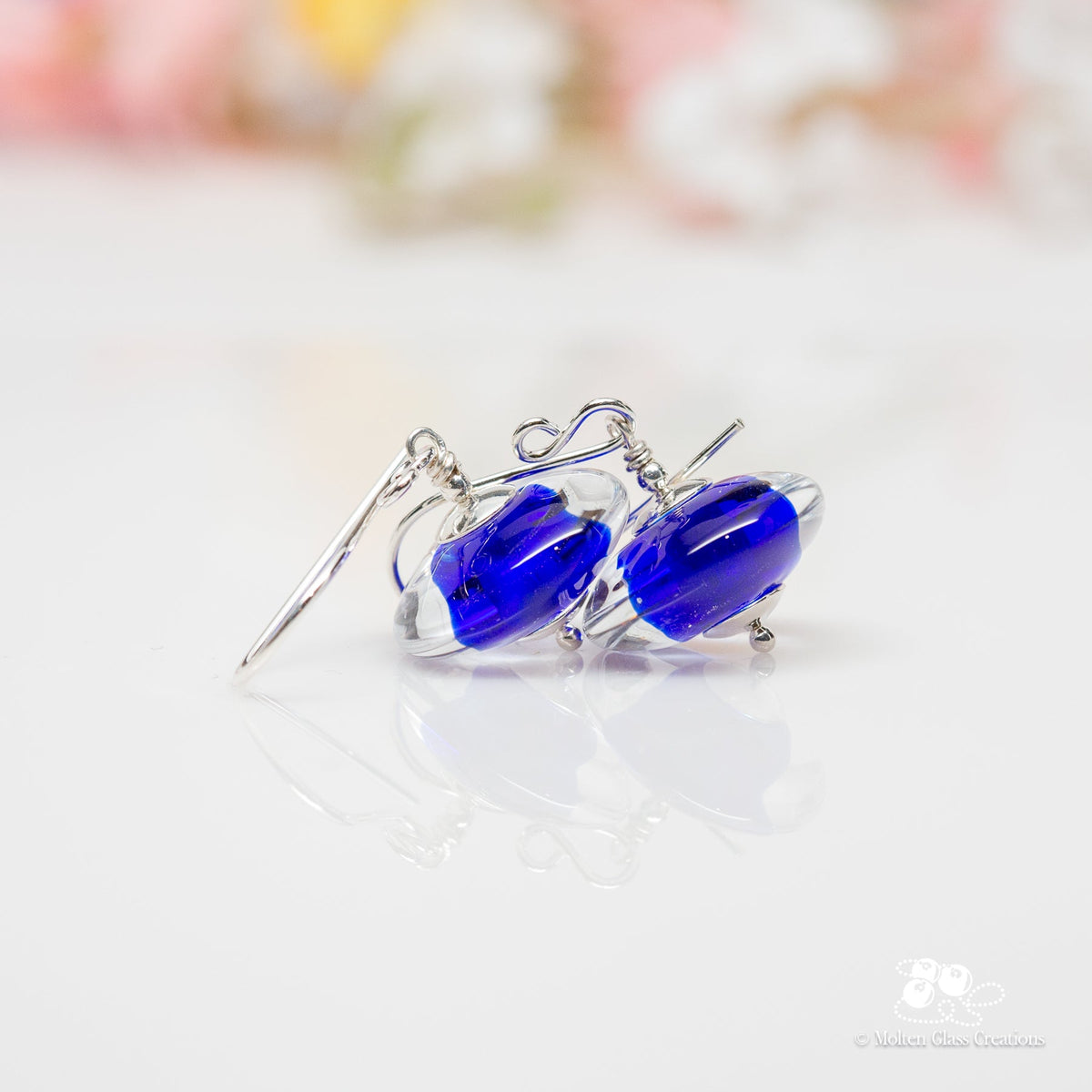 Cobalt Blue Gemtone Disc Earrings - Molten Glass Creations