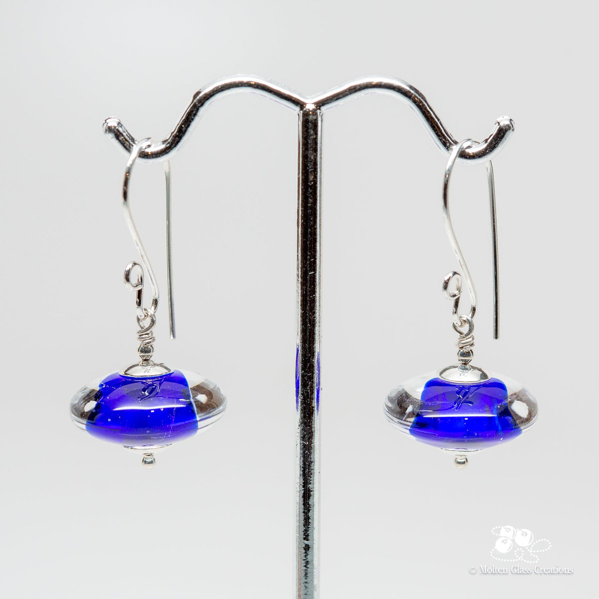 Cobalt Blue Gemtone Disc Earrings - Molten Glass Creations